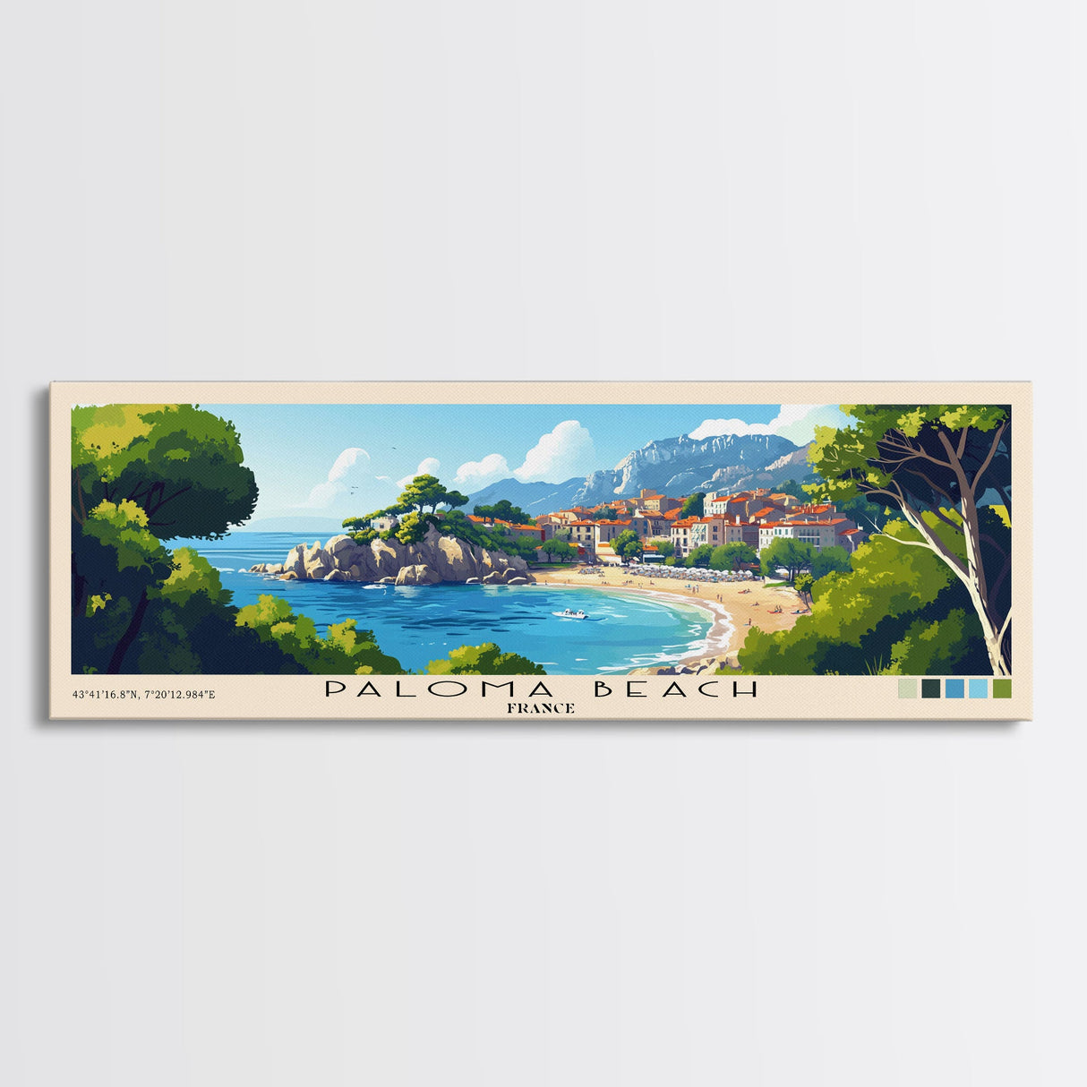 Paloma Beach, France Panoramic Print, Vacation Gift, France Wall Art, Beach Painting, Beach Decor, Large Wall Art, Wood Frame Art