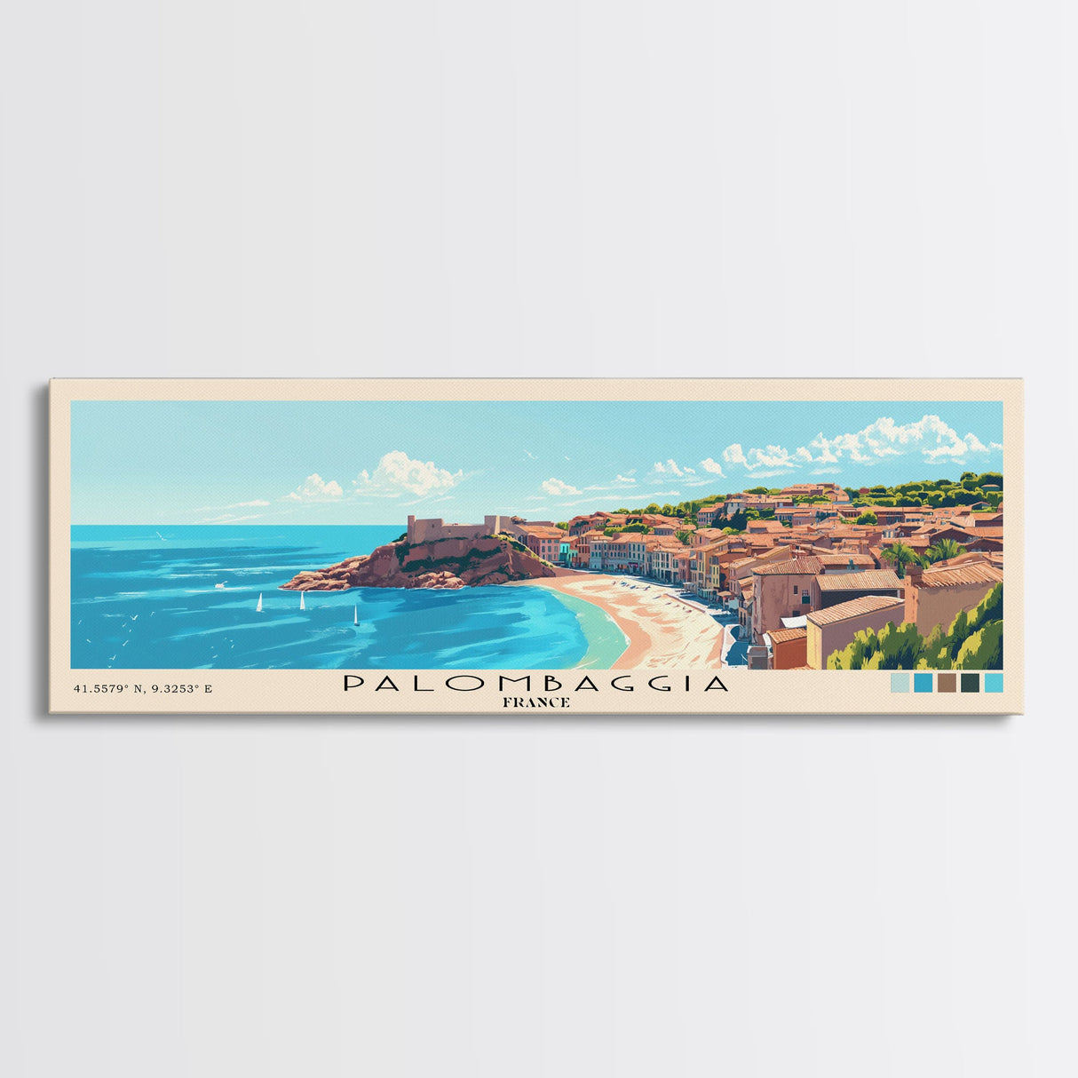 Palombaggia, France Panoramic Beach Print, Vacation Gift, France Wall Art, Framed Canvas Print, Framed Beach Painting