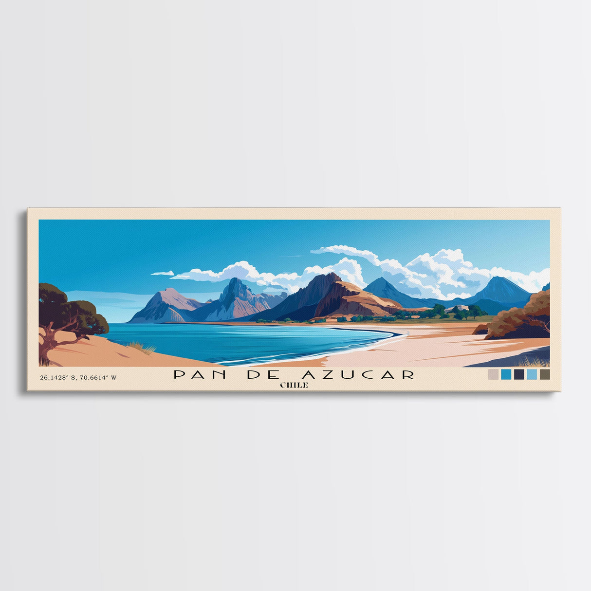 Pan de Azucar, Chile Panoramic Beach Print, Vacation Gift, Chile Wall Art, Beach Painting, Beach Decor, Beach Painting