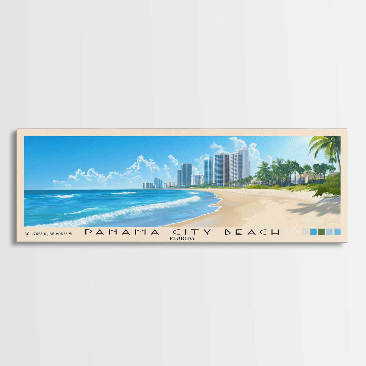 Panama City Beach, Florida Panoramic Print, Vacation Gift, Florida Wall Art, Beach Painting, Beach Decor, Large Wall Art, Wood Frame Art