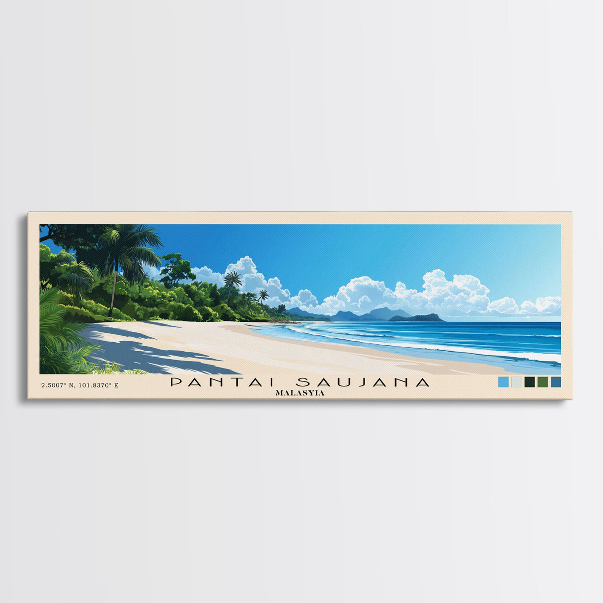 Pantai Saujana, Malasyia Panoramic Print, Vacation Gift, Malasyia Wall Art, Beach Painting, Beach Decor, Beach Or Lakehouse Art