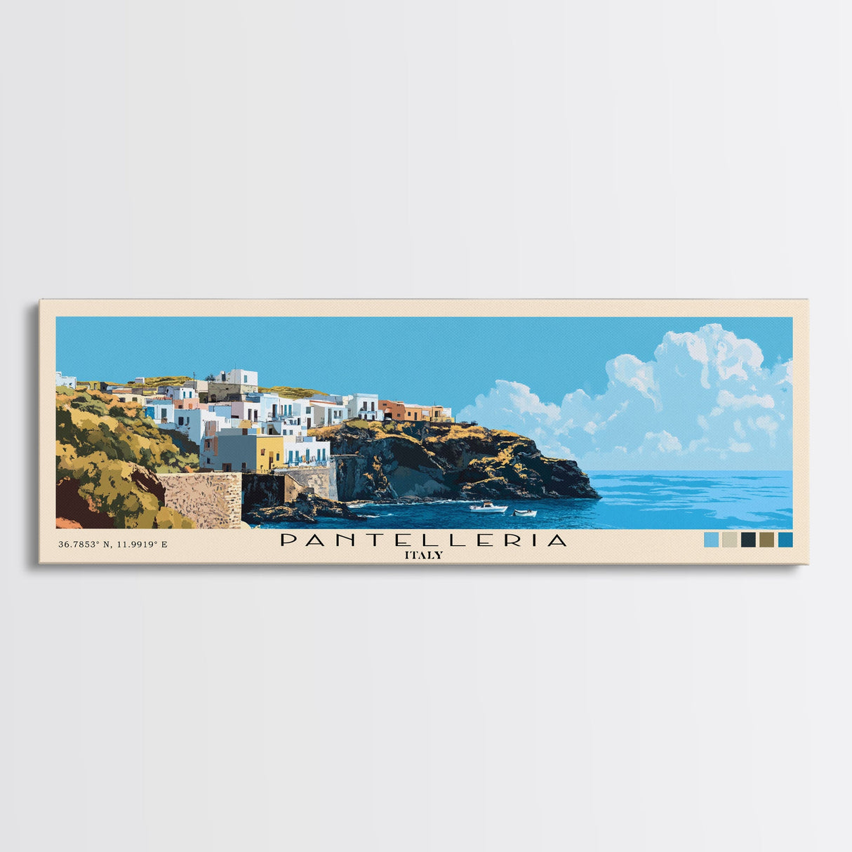 Pantelleria, Italy Panoramic Beach Print, Vacation Gift, Italy Wall Art, Beach Painting, Beach Decor, Beach Painting