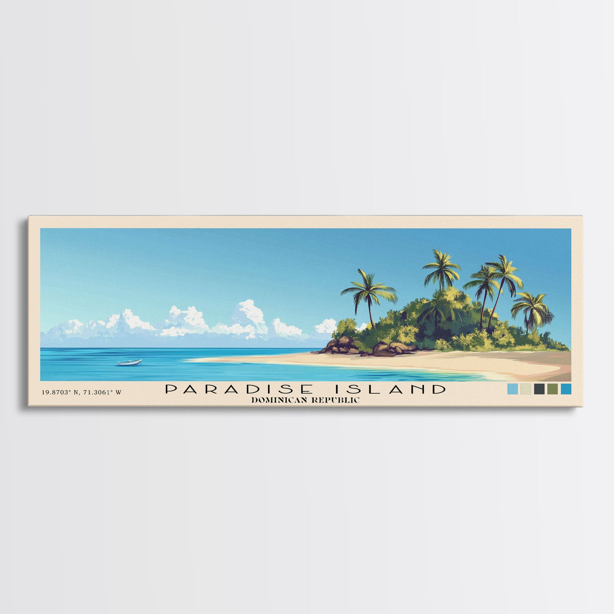 Paradise Island, Dominican Republic Panoramic Beach Print, Vacation Gift, Dominican Republic Wall Art, Framed Canvas Print, Framed Beach Painting