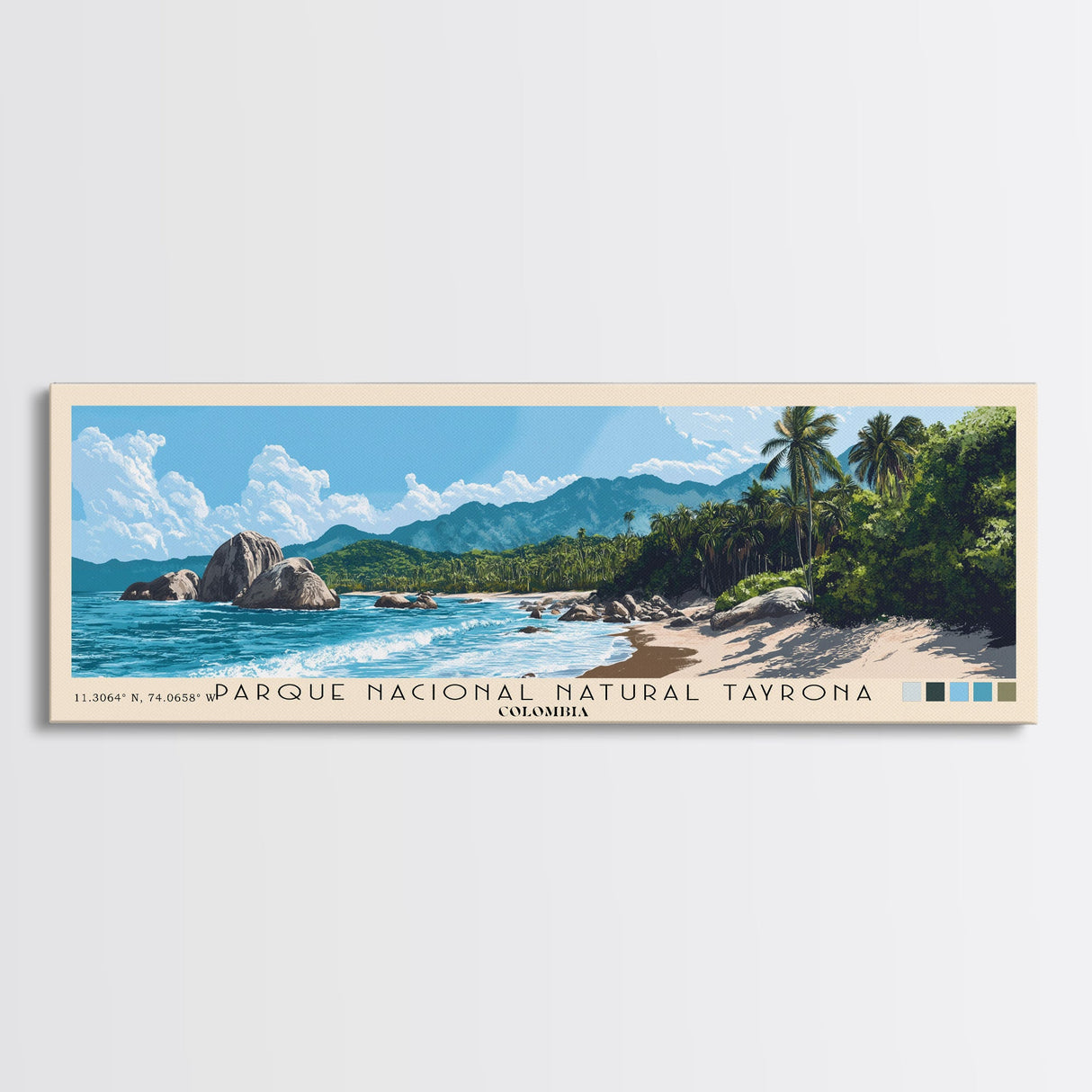 Parque Nacional Natural Tayrona, Colombia Panoramic Print, Vacation Gift, Colombia Wall Art, Beach Painting, Beach Decor, Beach Or Lakehouse Art