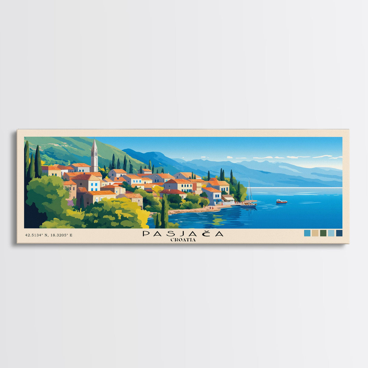 Pasjača, Croatia Panoramic Beach Print, Vacation Gift, Croatia Wall Art, Framed Canvas Print, Framed Beach Painting