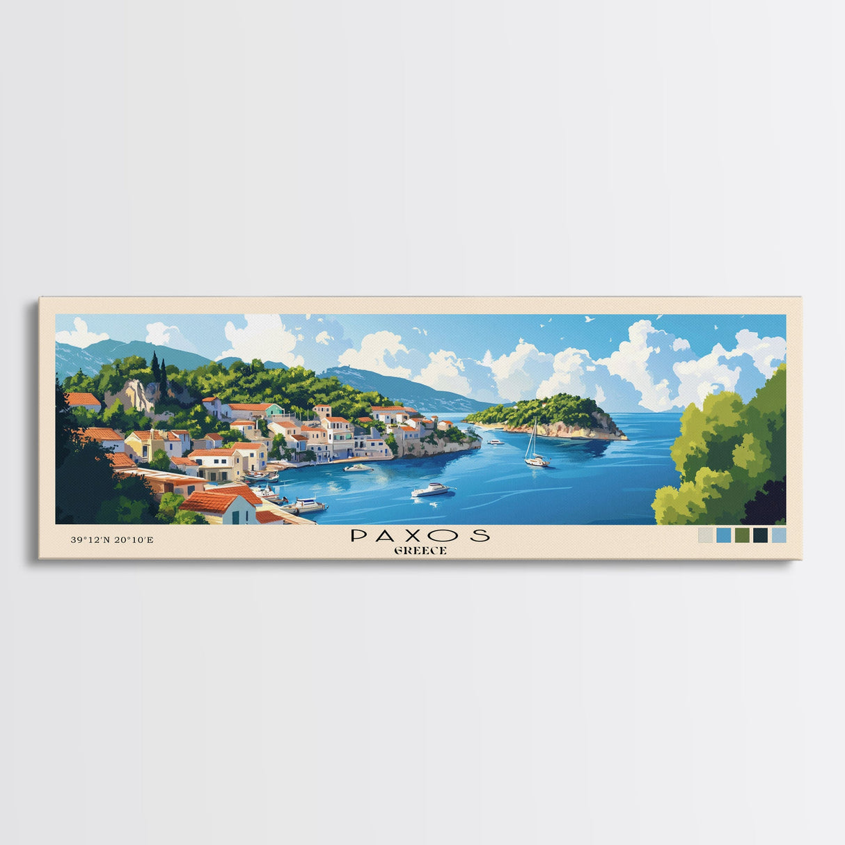 Paxos, Greece Panoramic Print, Vacation Gift, Greece Wall Art, Vacation Wall Art, Vacatation Memories, Beach Decor, Beach Or Lakehouse Art