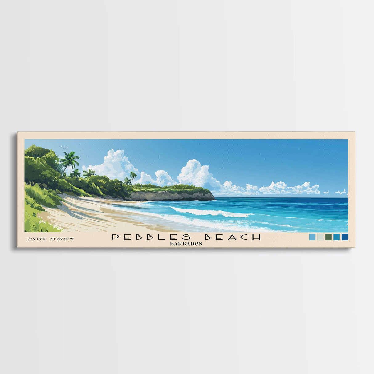 Pebbles Beach, Barbados Panoramic Print, Vacation Gift, Barbados Wall Art, Vacation Wall Art, Vacatation Memories, Beach Decor, Beach Or Lakehouse Art