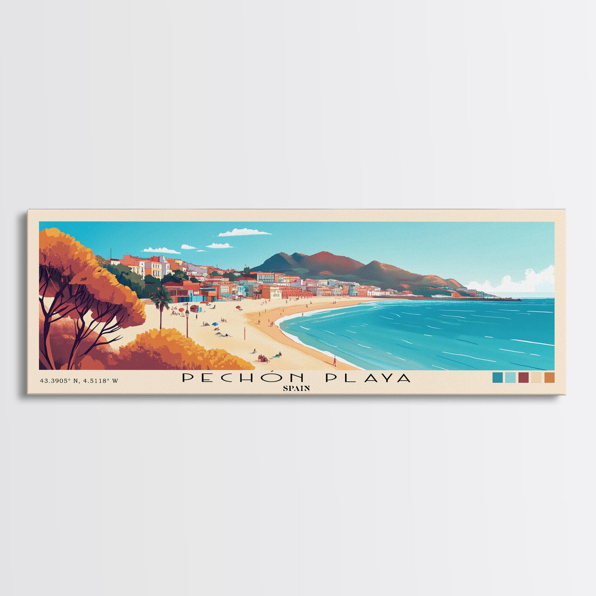 Pechón Playa, Spain Panoramic Print, Vacation Gift, Spain Wall Art, Beach Painting, Beach Decor, Beach Or Lakehouse Art