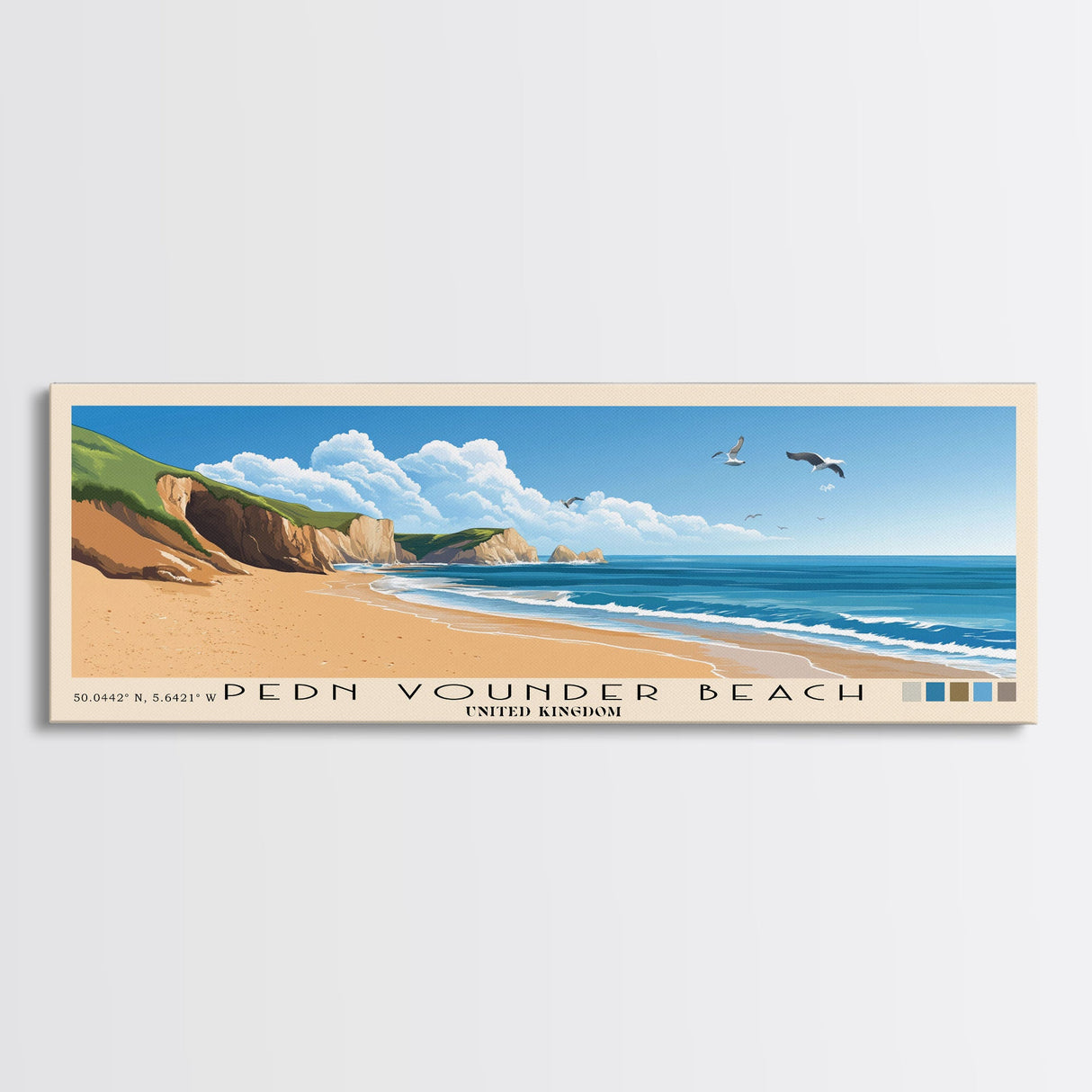 Pedn Vounder Beach, United Kingdom Panoramic Beach Print, Vacation Gift, United Kingdom Wall Art, Beach Painting, Beach Decor, Beach Painting