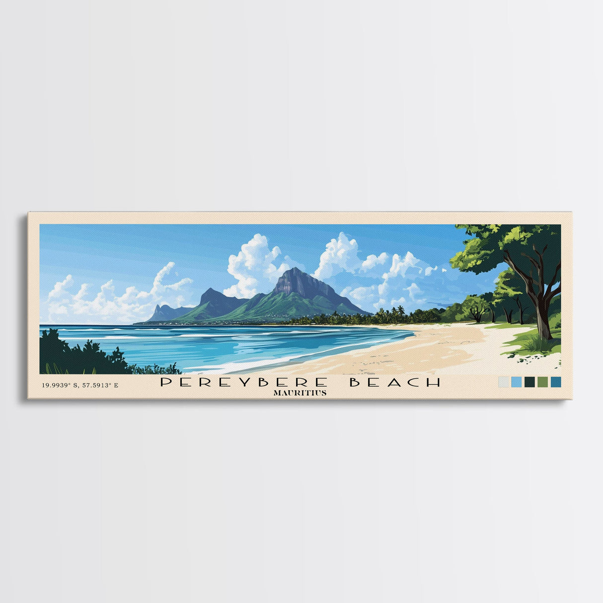 Pereybere Beach, Mauritius Panoramic Beach Print, Vacation Gift, Mauritius Wall Art, Beach Painting, Beach Decor, Beach Painting