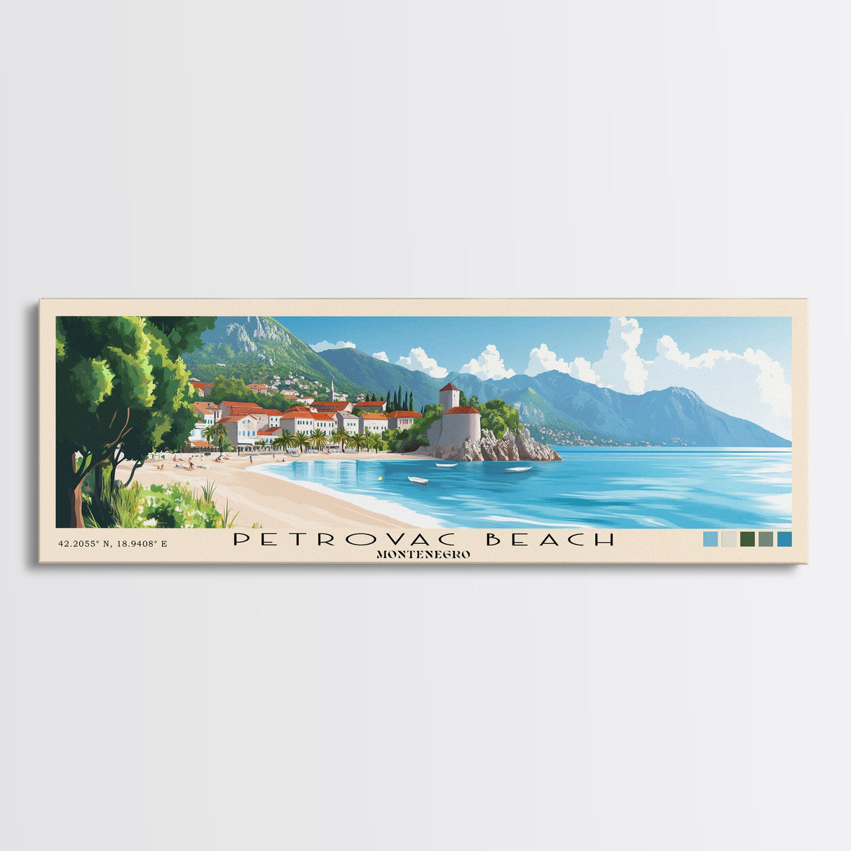 Petrovac Beach, Montenegro Panoramic Print, Vacation Gift, Montenegro Wall Art, Vacation Wall Art, Vacatation Memories, Beach Decor, Beach Or Lakehouse Art