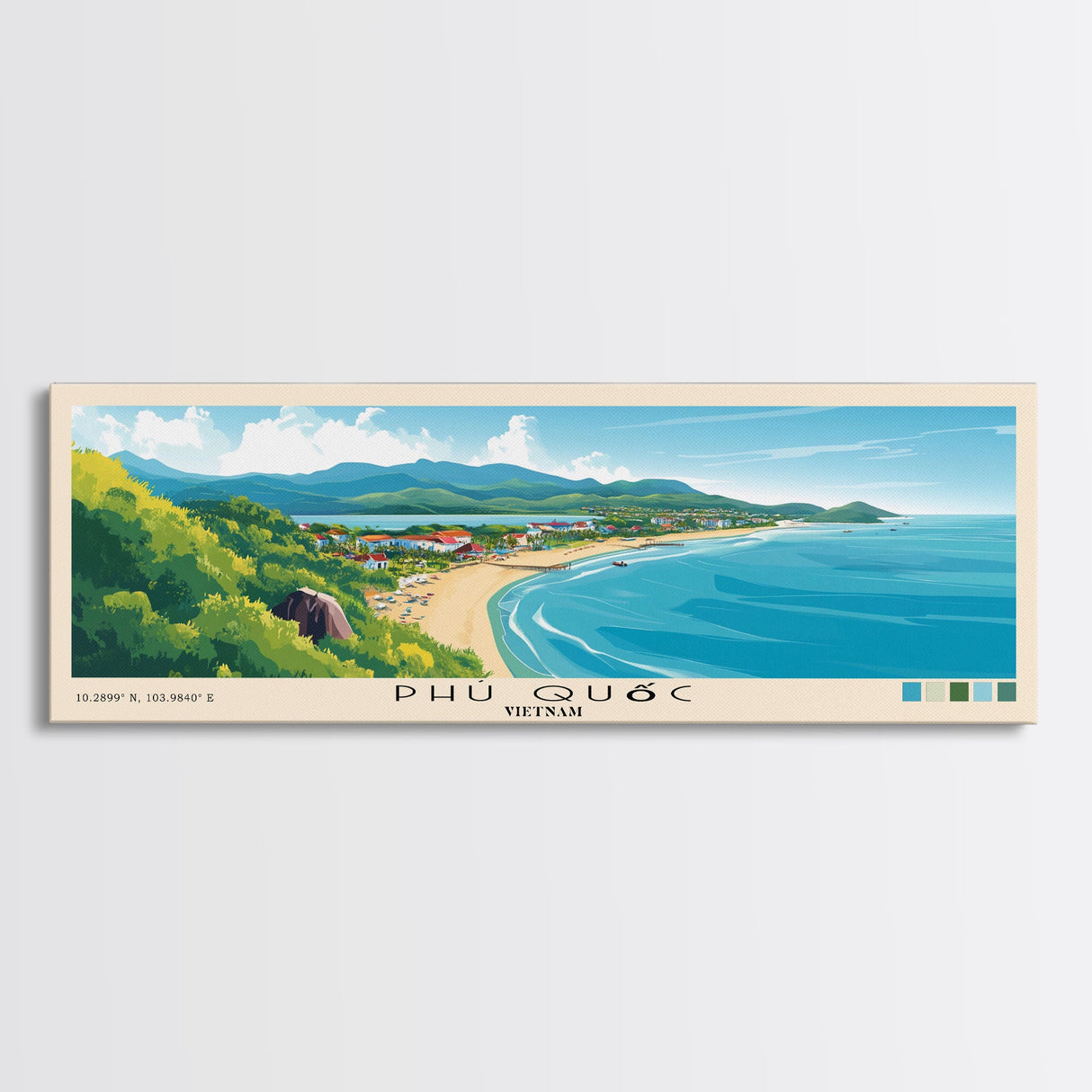 Phú Quốc, Vietnam Panoramic Print, Vacation Gift, Vietnam Wall Art, Beach Painting, Beach Decor, Large Wall Art, Wood Frame Art