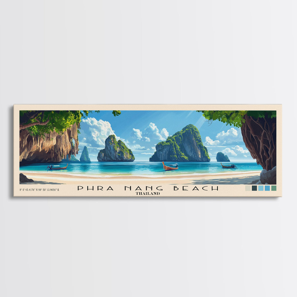 Phra Nang Beach, Thailand Panoramic Beach Print, Vacation Gift, Thailand Wall Art, Beach Painting, Beach Decor, Beach Painting