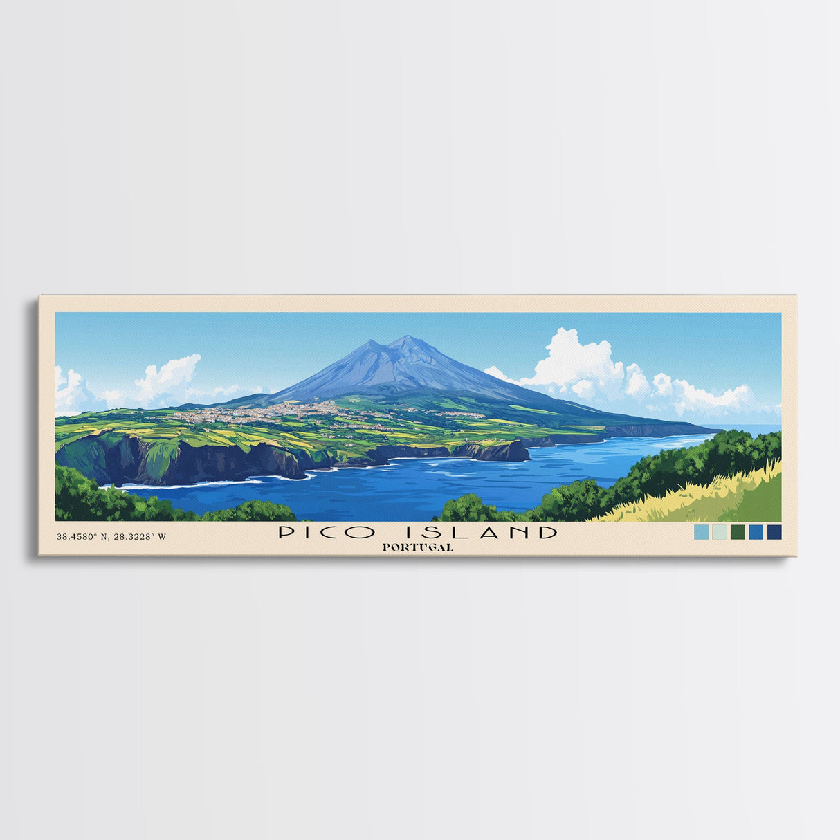 Pico Island, Portugal Panoramic Beach Print, Vacation Gift, Portugal Wall Art, Framed Canvas Print, Framed Beach Painting