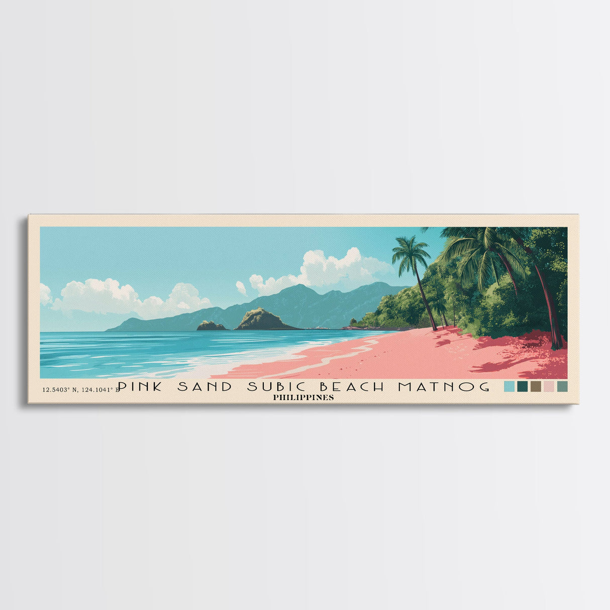 Pink sand Subic beach Matnog, Philippines Panoramic Print, Vacation Gift, Philippines Wall Art, Beach Painting, Beach Decor, Beach Or Lakehouse Art