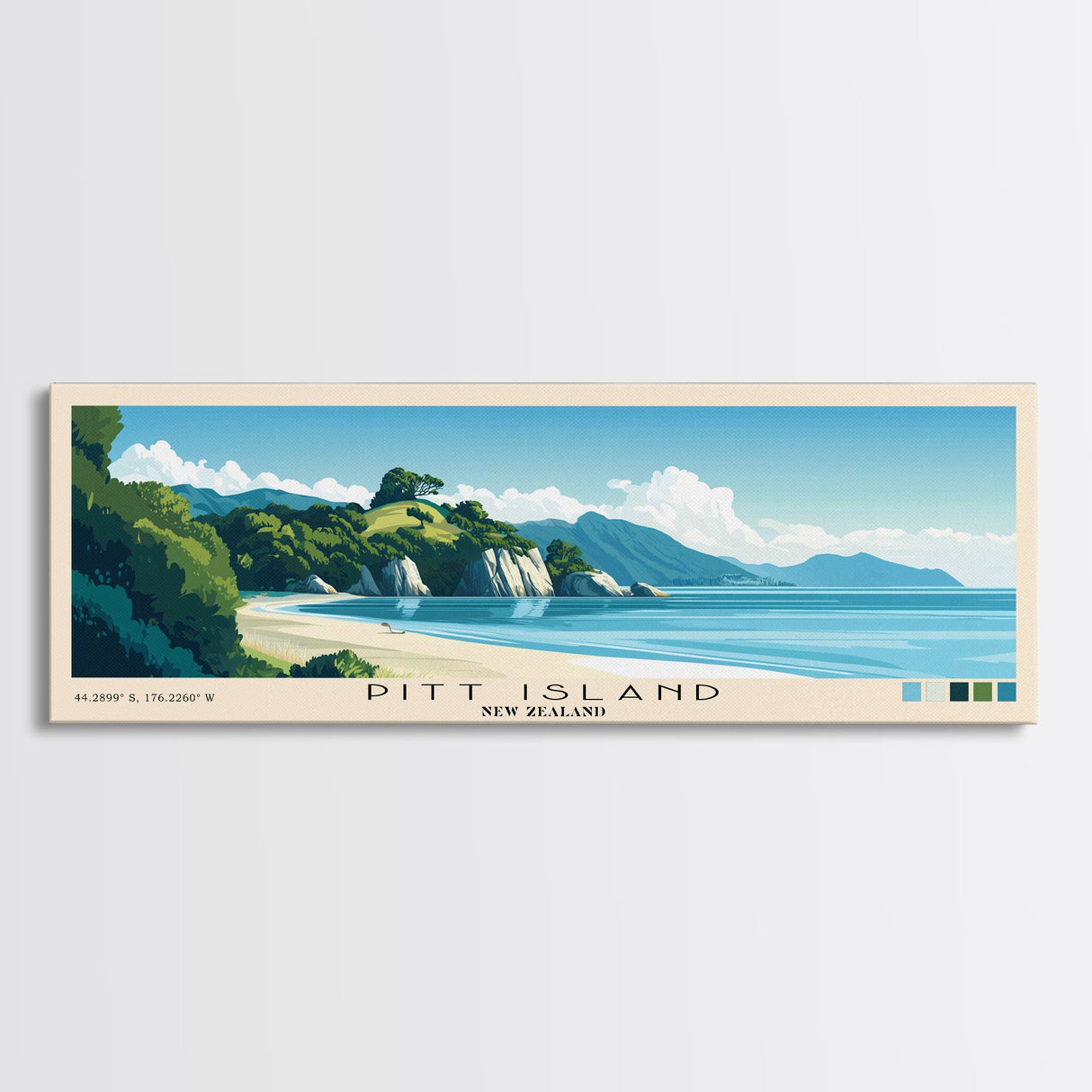 Pitt Island, New Zealand Panoramic Beach Print, Vacation Gift, New Zealand Wall Art, Beach Painting, Beach Decor, Beach Painting