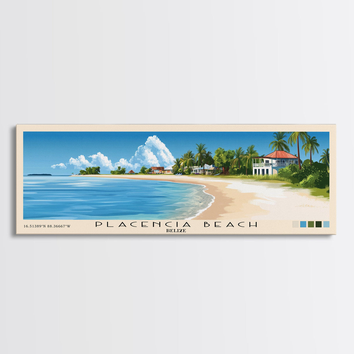 Placencia Beach, Belize Panoramic Print, Vacation Gift, Belize Wall Art, Beach Painting, Beach Decor, Large Wall Art, Wood Frame Art