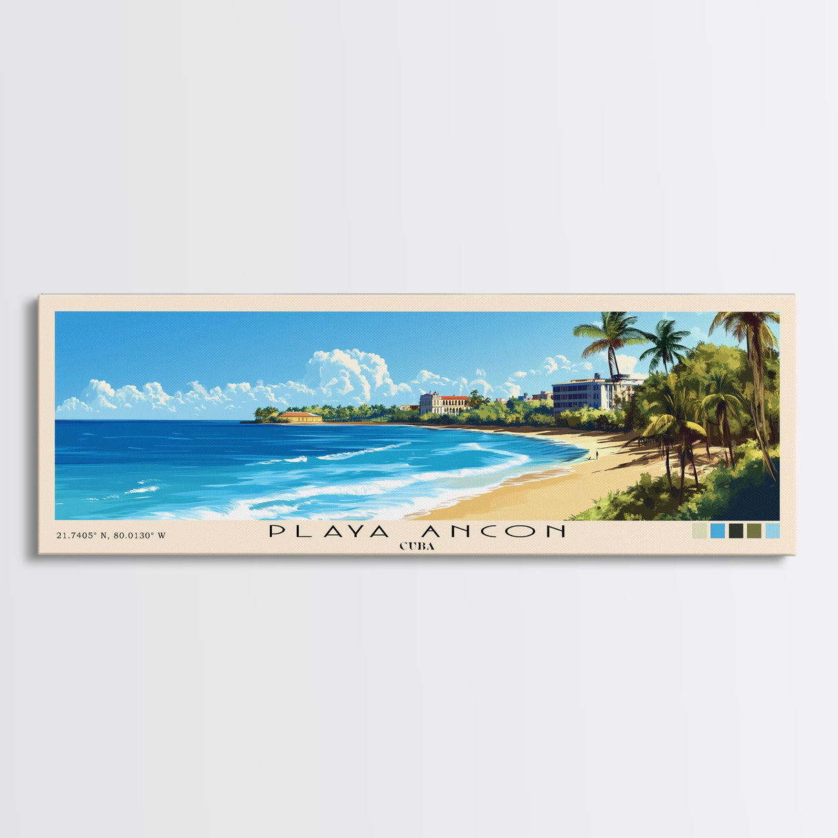 Playa Ancon, Cuba Panoramic Beach Print, Vacation Gift, Cuba Wall Art, Framed Canvas Print, Framed Beach Painting