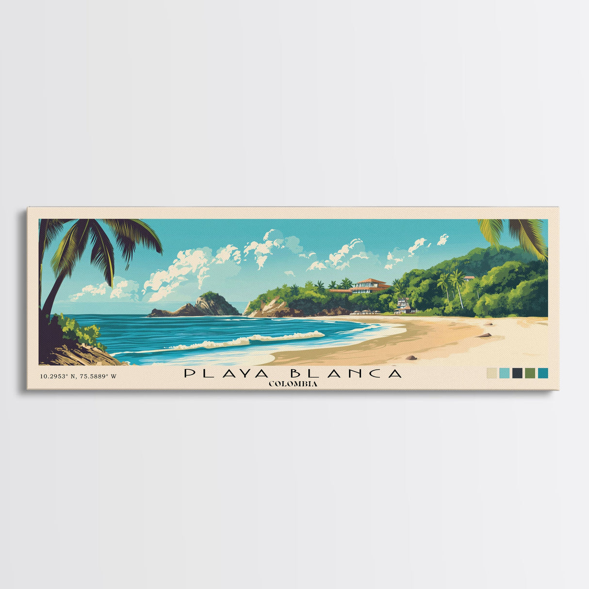 Playa Blanca, Colombia Panoramic Beach Print, Vacation Gift, Colombia Wall Art, Beach Painting, Beach Decor, Beach Painting