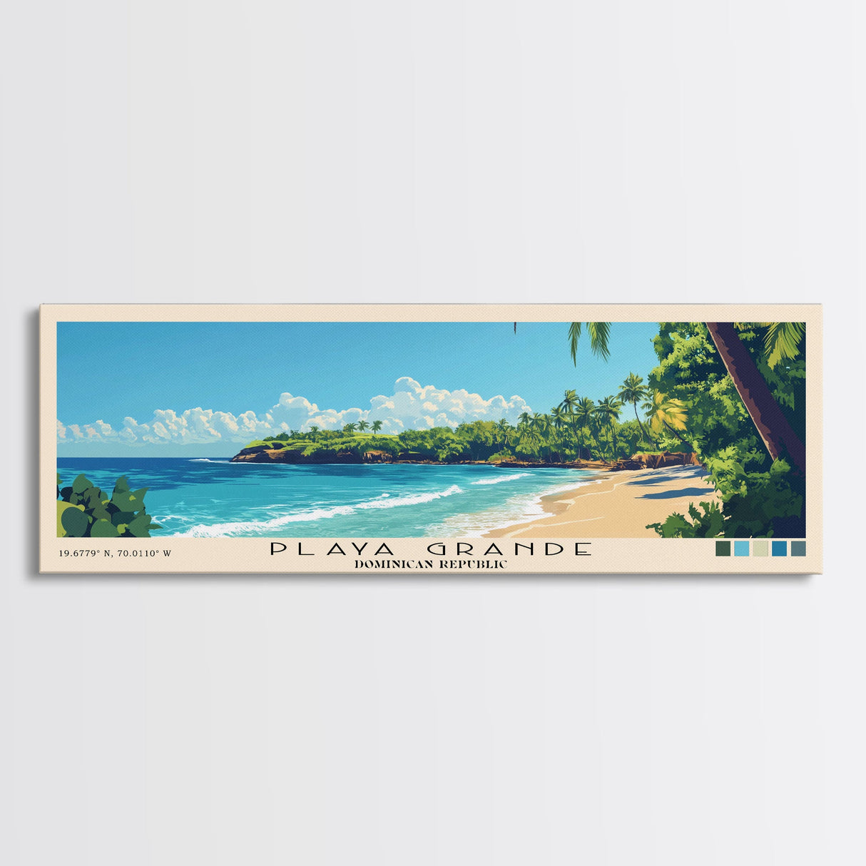 Playa Grande, Dominican Republic Panoramic Beach Print, Vacation Gift, Dominican Republic Wall Art, Beach Painting, Beach Decor, Beach Painting