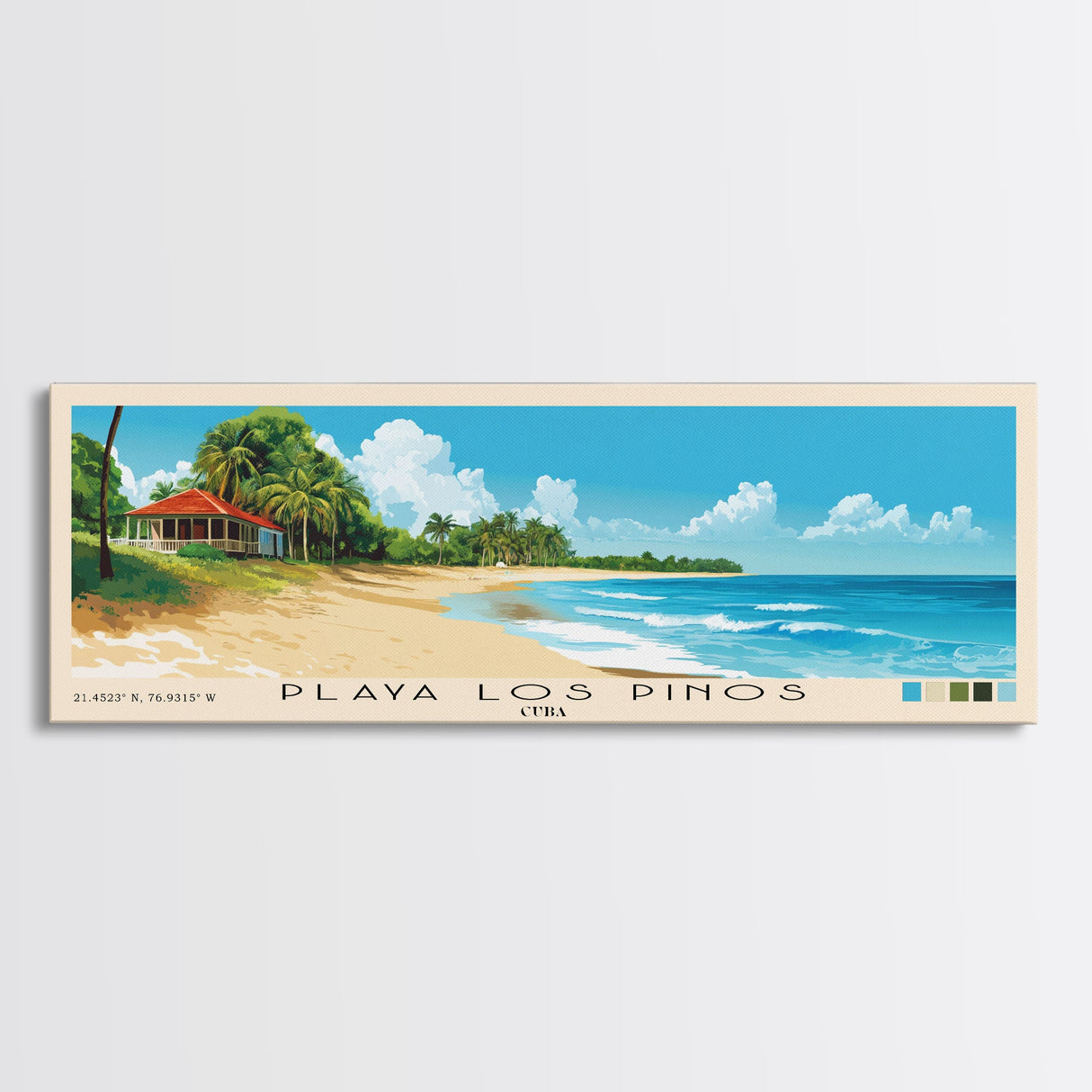 Playa Los Pinos, Cuba Panoramic Print, Vacation Gift, Cuba Wall Art, Beach Painting, Beach Decor, Beach Or Lakehouse Art