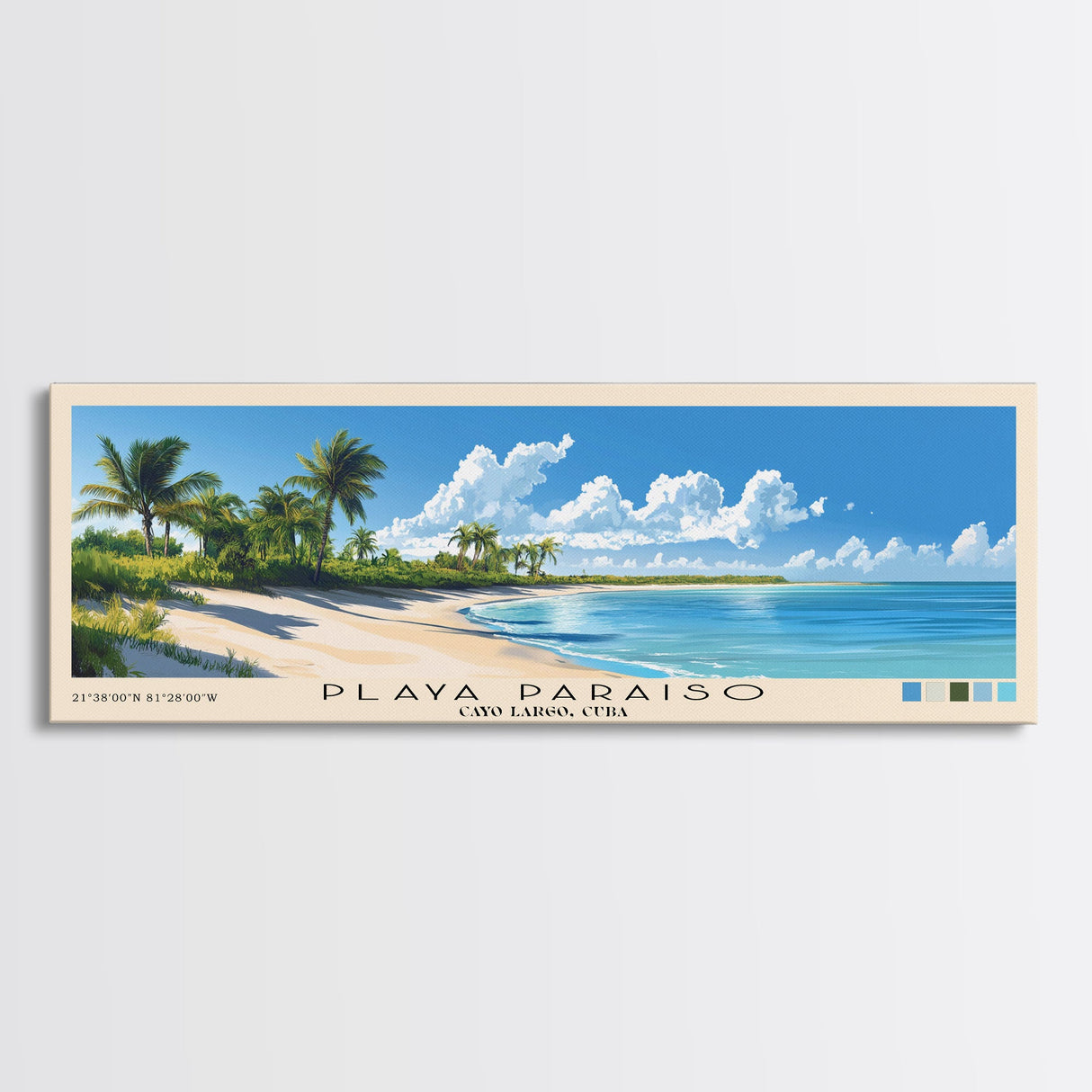 Playa Paraiso, Cayo Largo, Cuba Panoramic Beach Print, Vacation Gift, Cayo Largo, Cuba Wall Art, Framed Canvas Print, Framed Beach Painting