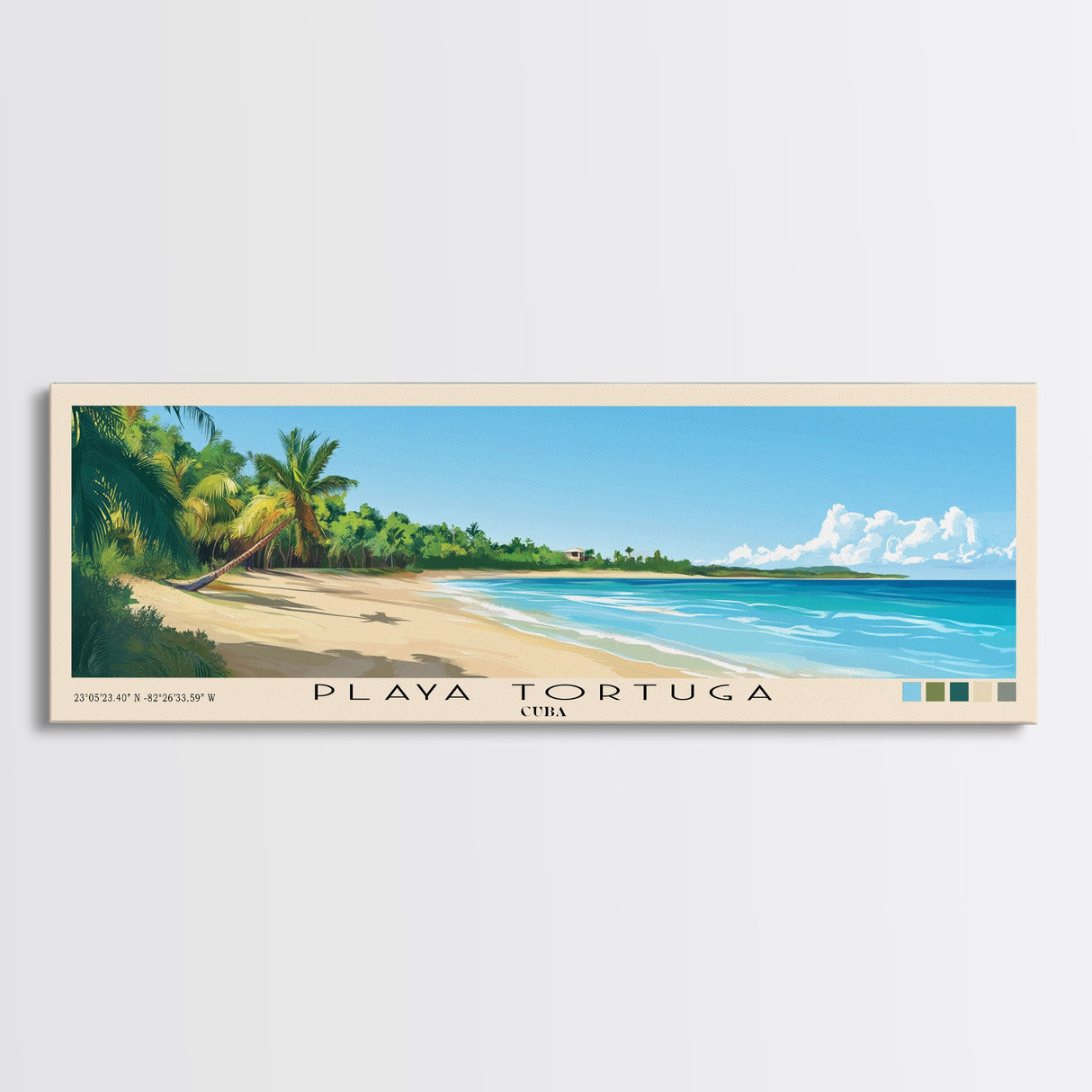 Playa Tortuga, Cuba Panoramic Beach Print, Vacation Gift, Cuba Wall Art, Beach Painting, Beach Decor, Beach Painting