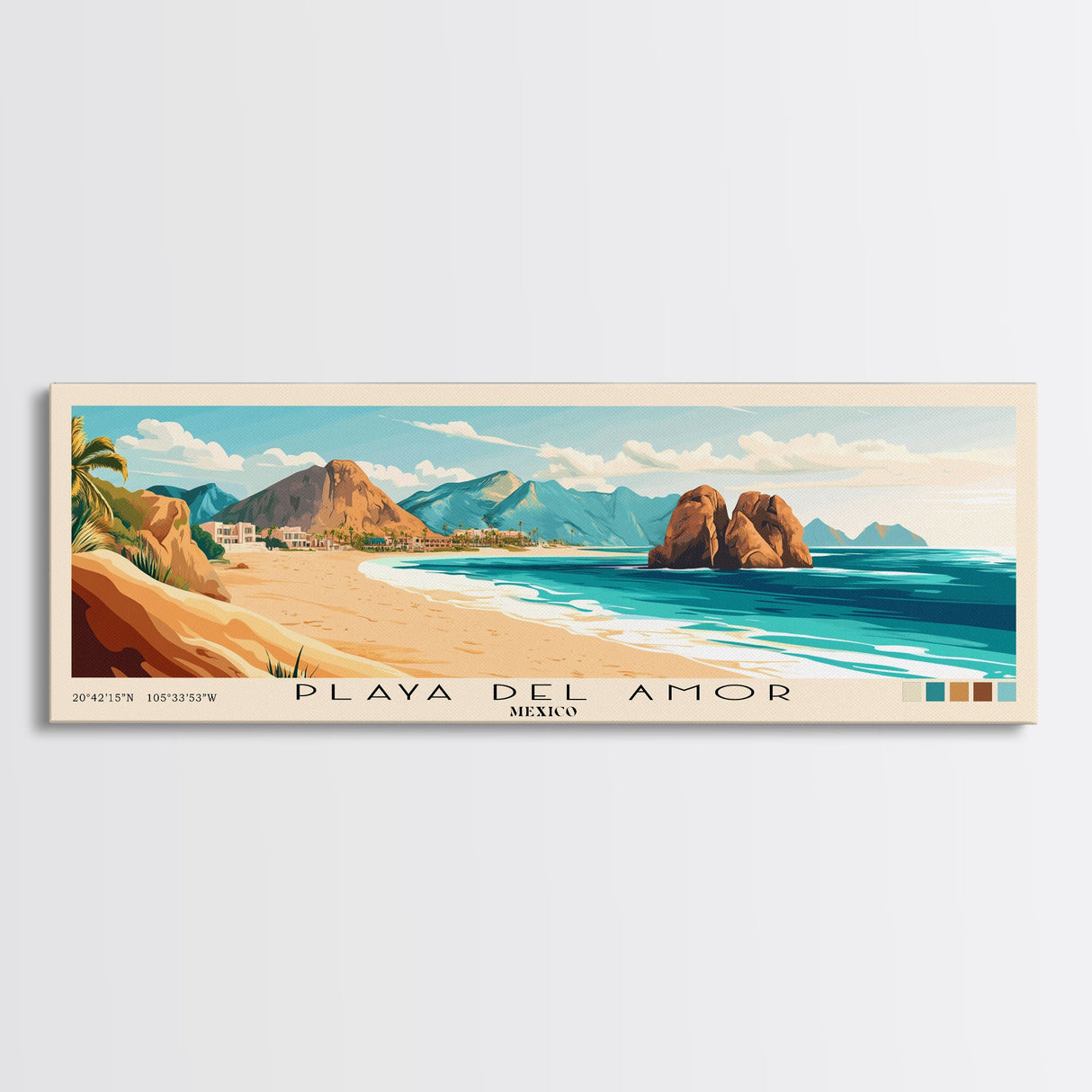 Playa del Amor, Mexico Panoramic Beach Print, Vacation Gift, Mexico Wall Art, Beach Painting, Beach Decor, Beach Painting