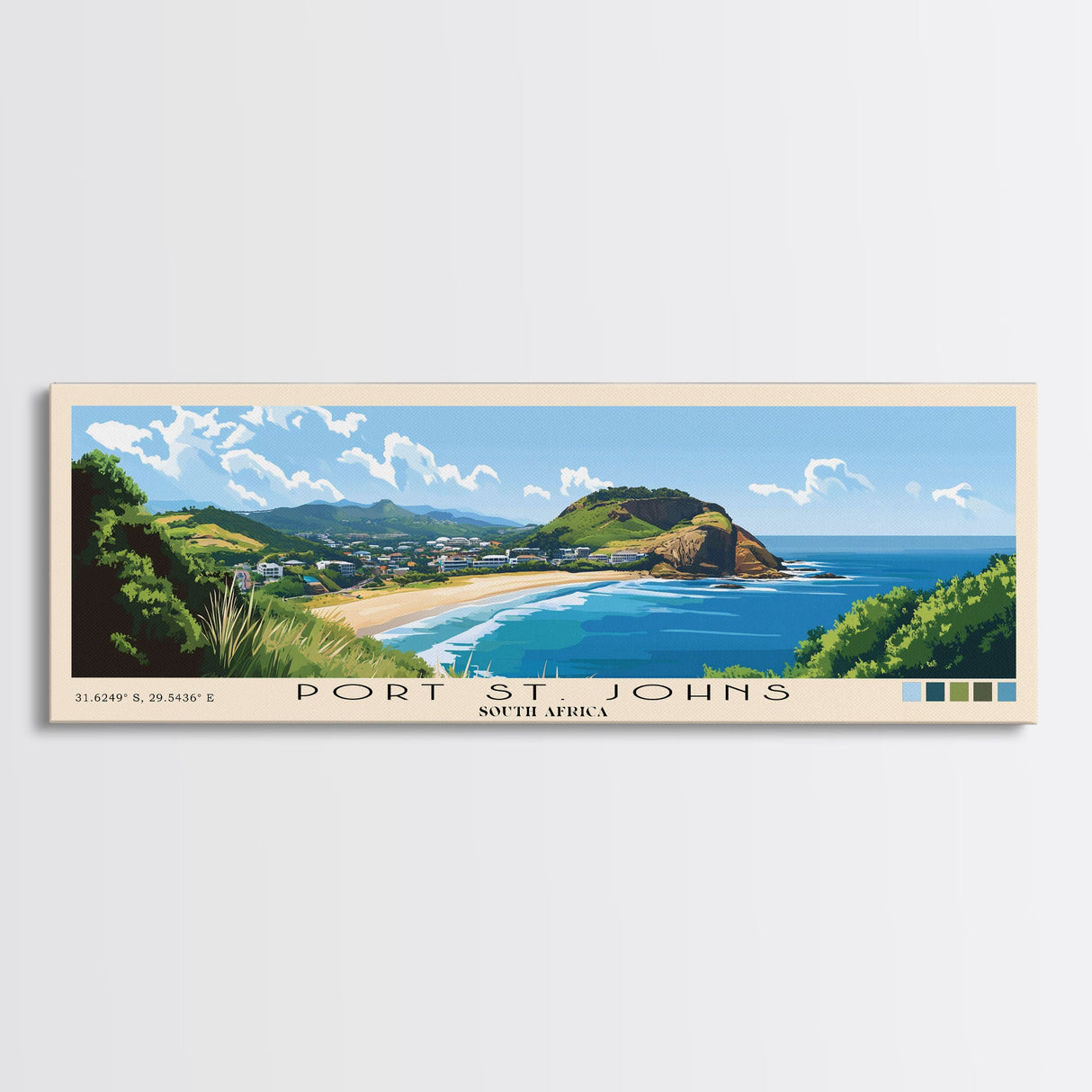 Port St. Johns, South Africa Panoramic Beach Print, Vacation Gift, South Africa Wall Art, Framed Canvas Print, Framed Beach Painting