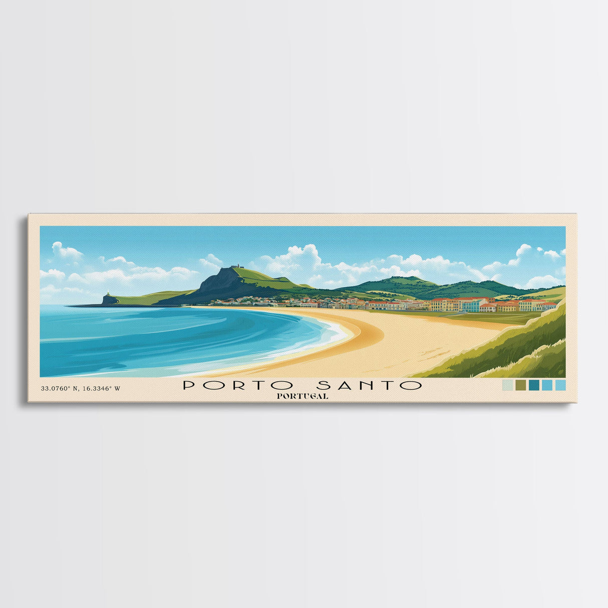 Porto Santo, Portugal Panoramic Beach Print, Vacation Gift, Portugal Wall Art, Framed Canvas Print, Framed Beach Painting