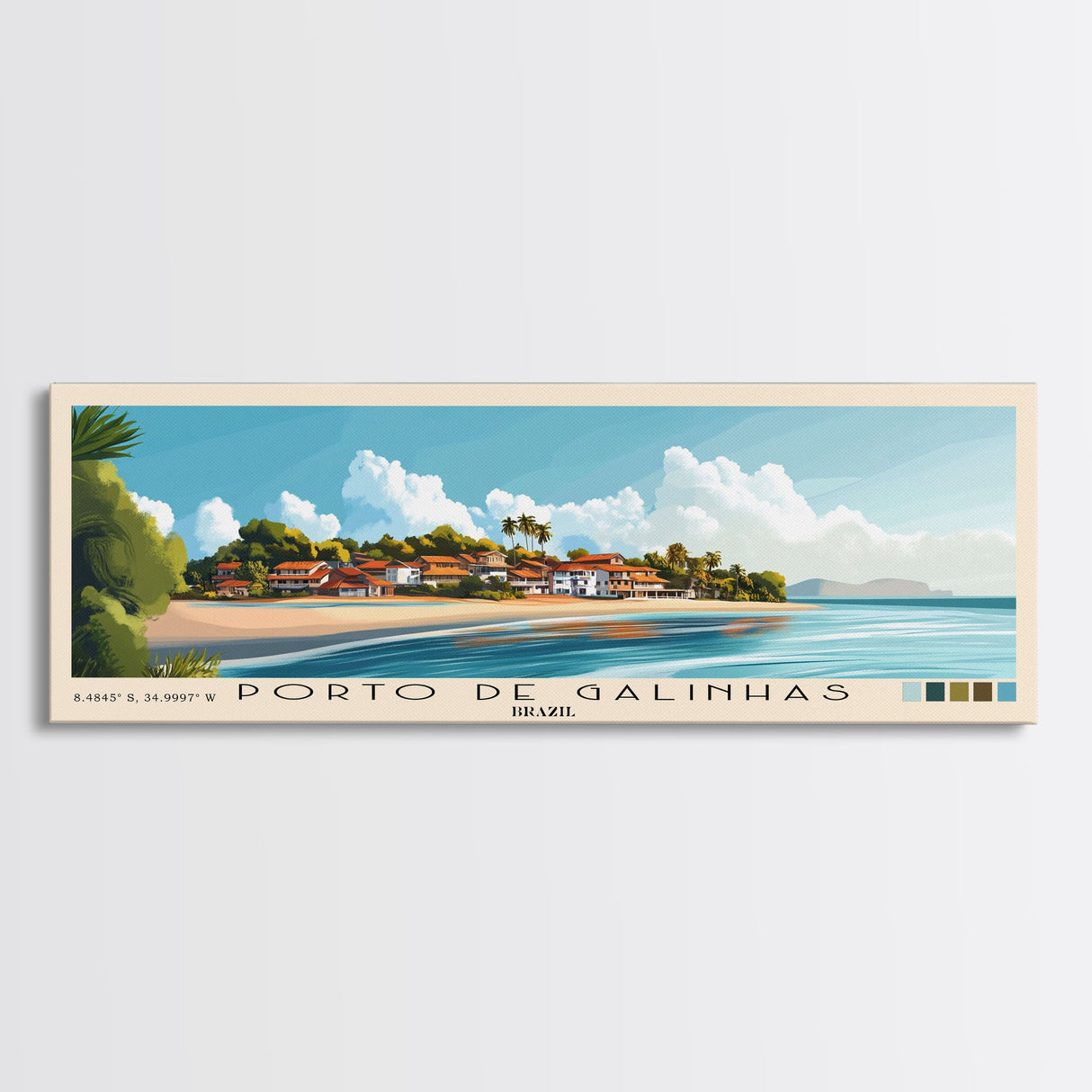 Porto de Galinhas, Brazil Panoramic Print, Vacation Gift, Brazil Wall Art, Beach Painting, Beach Decor, Large Wall Art, Wood Frame Art