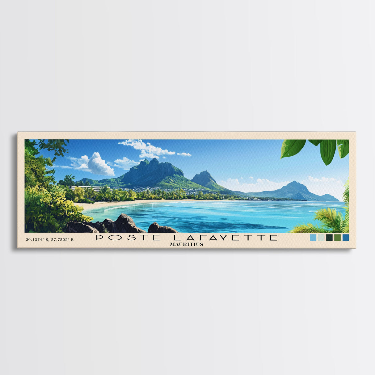 Poste Lafayette, Mauritius Panoramic Print, Vacation Gift, Mauritius Wall Art, Beach Painting, Beach Decor, Large Wall Art, Wood Frame Art