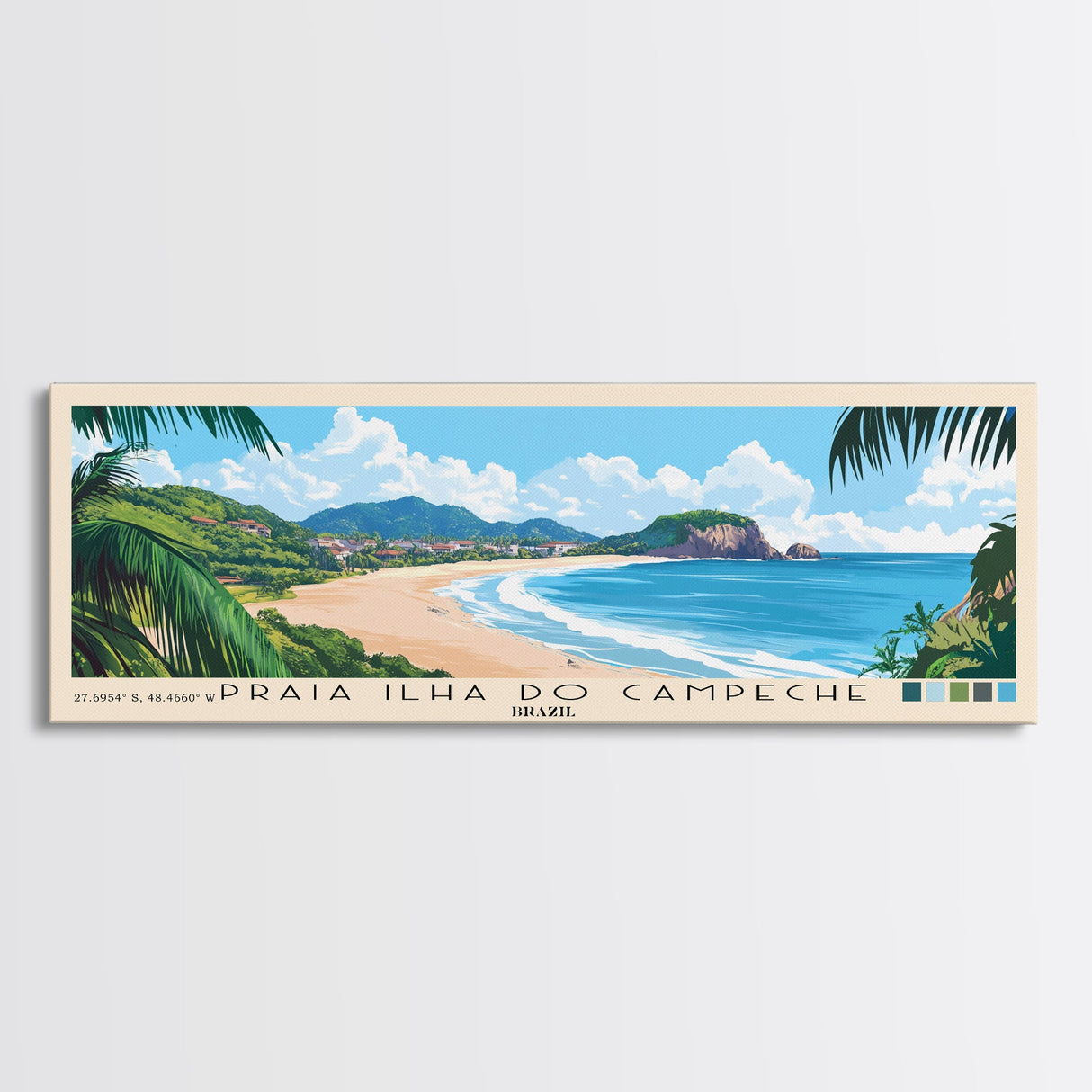 Praia Ilha do Campeche, Brazil Panoramic Print, Vacation Gift, Brazil Wall Art, Beach Painting, Beach Decor, Large Wall Art, Wood Frame Art