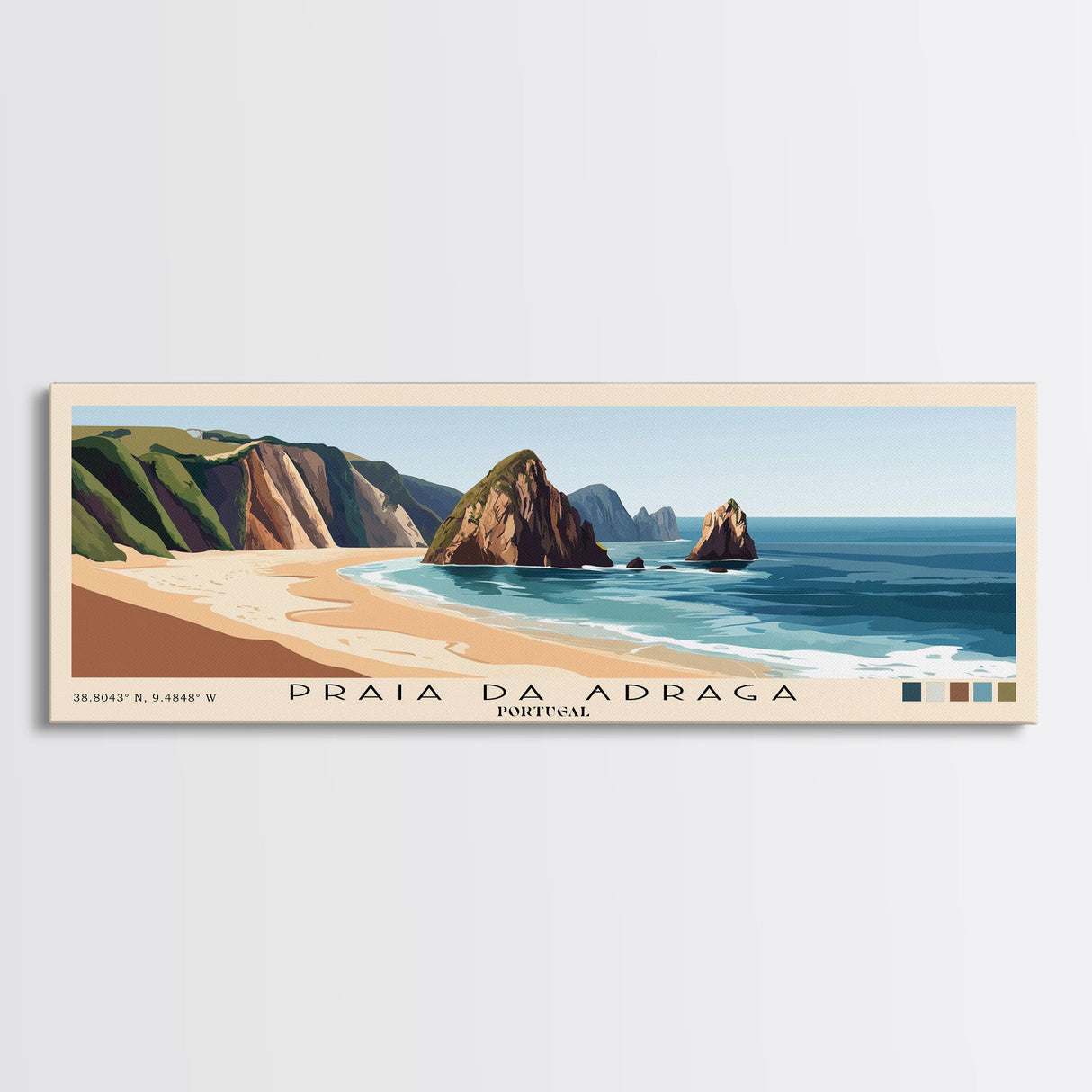 Praia da Adraga, Portugal Panoramic Print, Vacation Gift, Portugal Wall Art, Beach Painting, Beach Decor, Beach Or Lakehouse Art