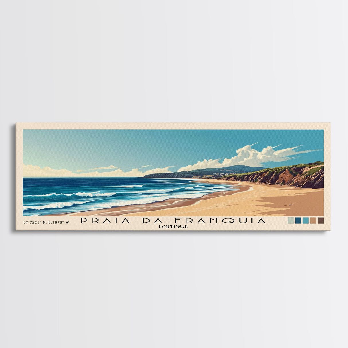 Praia da Franquia, Portugal Panoramic Print, Vacation Gift, Portugal Wall Art, Beach Painting, Beach Decor, Beach Or Lakehouse Art