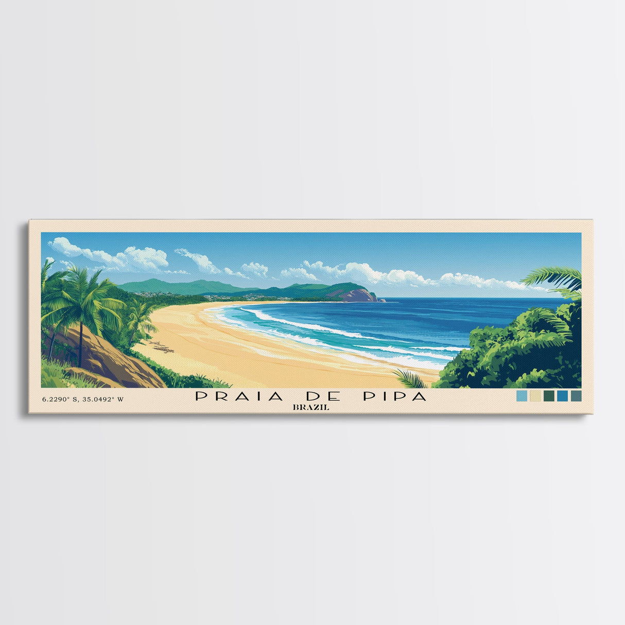 Praia de Pipa, Brazil Panoramic Beach Print, Vacation Gift, Brazil Wall Art, Beach Painting, Beach Decor, Beach Painting