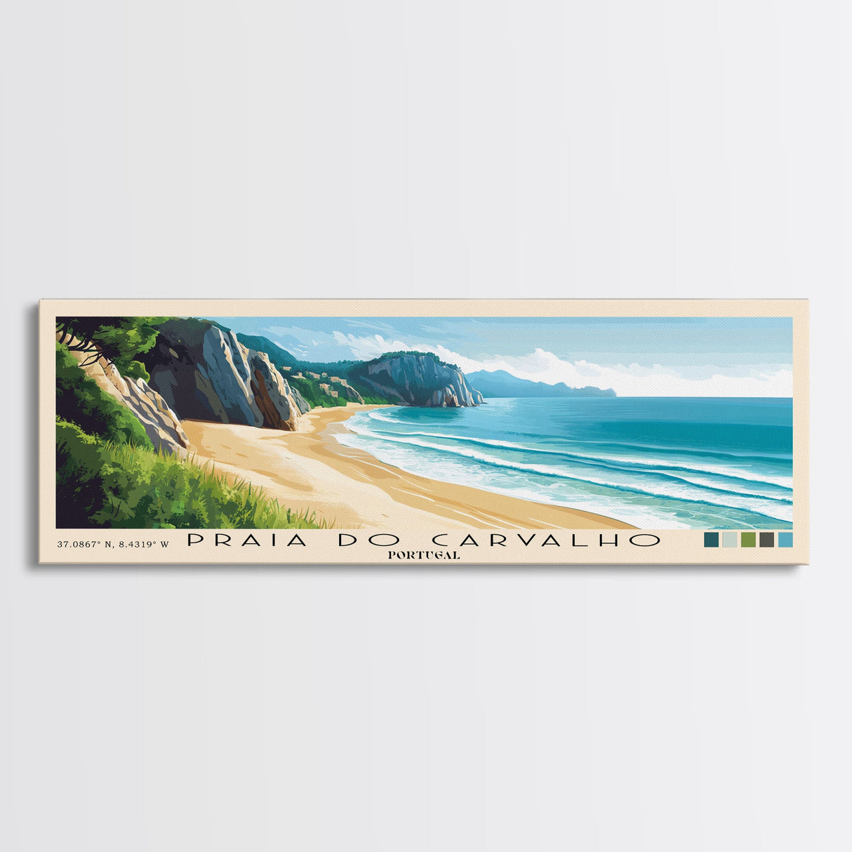 Praia do Carvalho, Portugal Panoramic Beach Print, Vacation Gift, Portugal Wall Art, Beach Painting, Beach Decor, Beach Painting