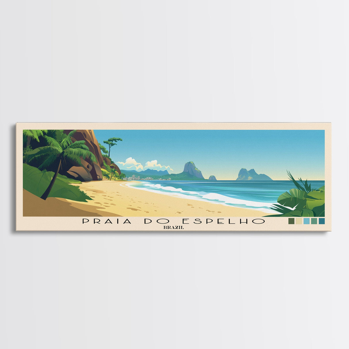 Praia do Espelho, Brazil Panoramic Print, Vacation Gift, Brazil Wall Art, Beach Painting, Beach Decor, Large Wall Art, Wood Frame Art