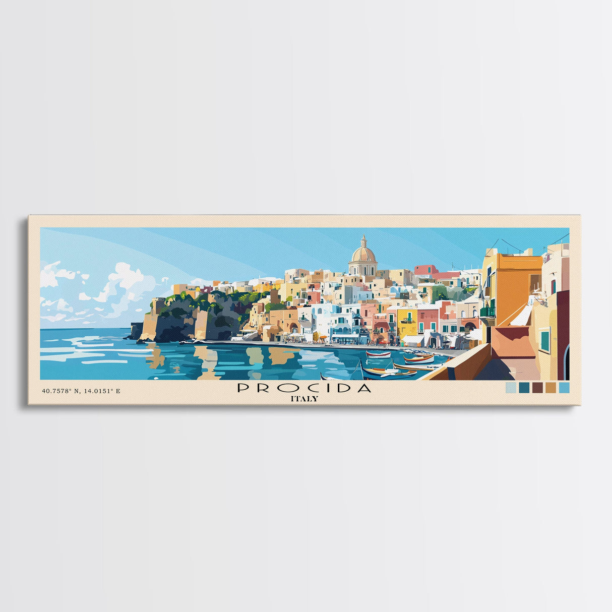 Procida, Italy Panoramic Beach Print, Vacation Gift, Italy Wall Art, Beach Painting, Beach Decor, Beach Painting