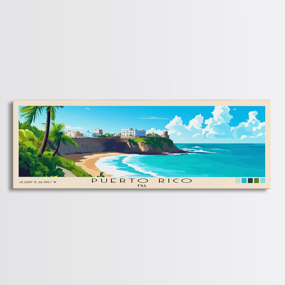 Puerto Rico, USA Panoramic Print, Vacation Gift, USA Wall Art, Beach Painting, Beach Decor, Beach Or Lakehouse Art