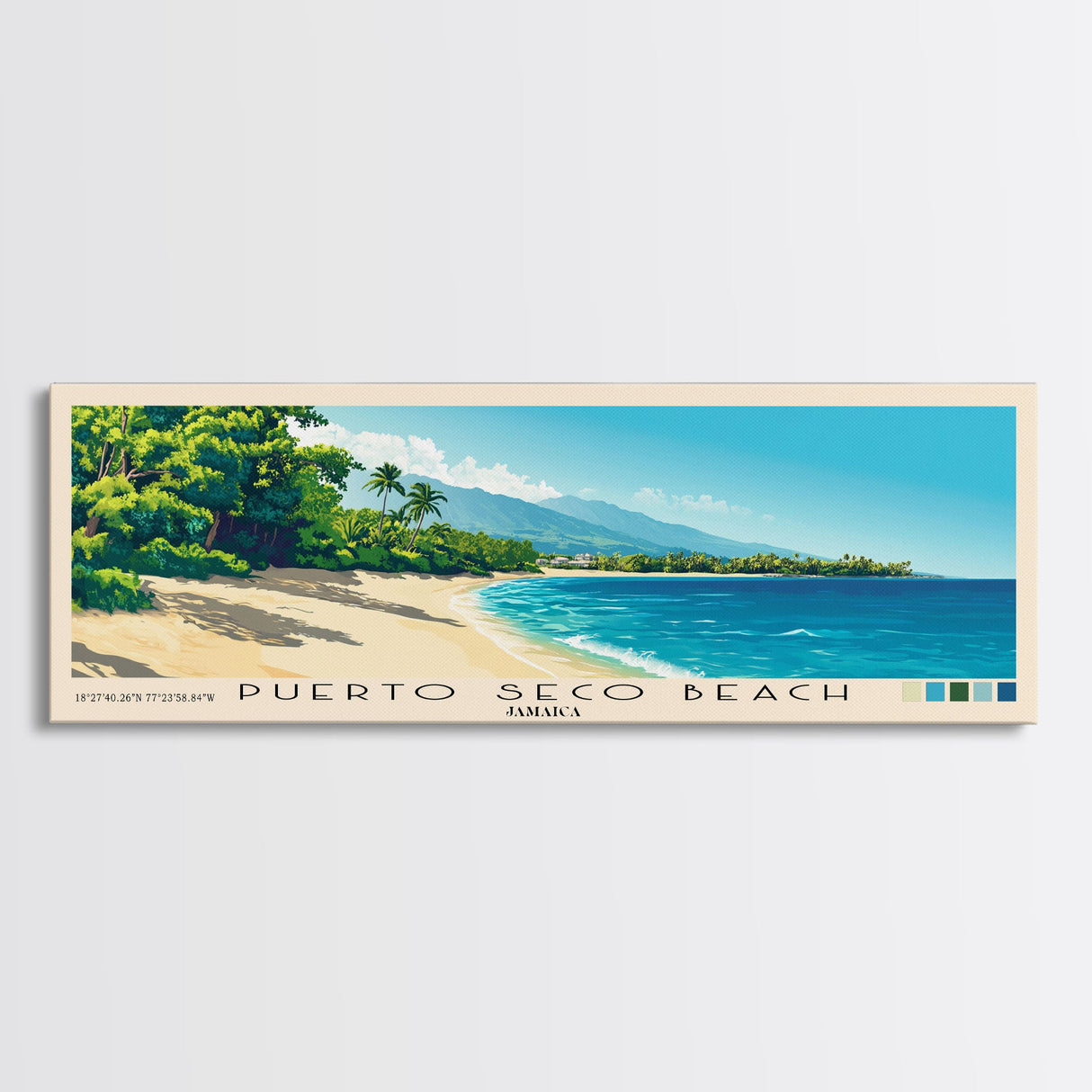 Puerto Seco Beach, Jamaica Panoramic Beach Print, Vacation Gift, Jamaica Wall Art, Beach Painting, Beach Decor, Beach Painting