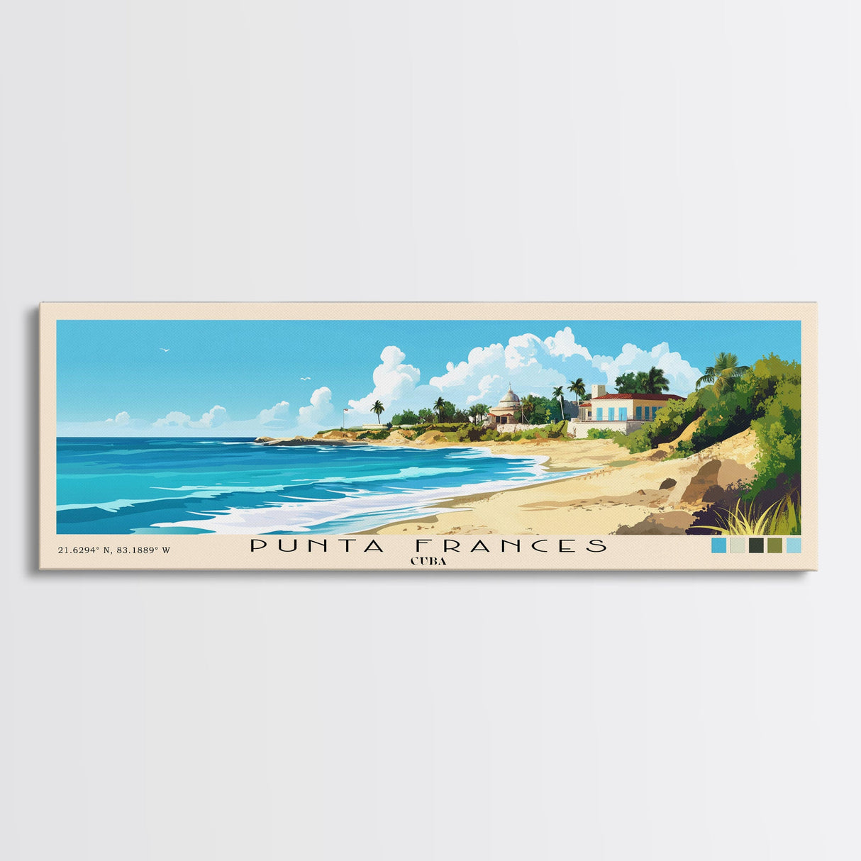 Punta Frances, Cuba Panoramic Print, Vacation Gift, Cuba Wall Art, Beach Painting, Beach Decor, Large Wall Art, Wood Frame Art