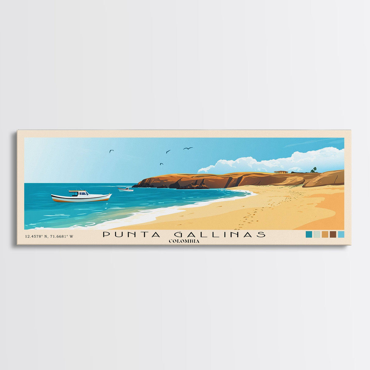 Punta Gallinas, Colombia Panoramic Beach Print, Vacation Gift, Colombia Wall Art, Framed Canvas Print, Framed Beach Painting