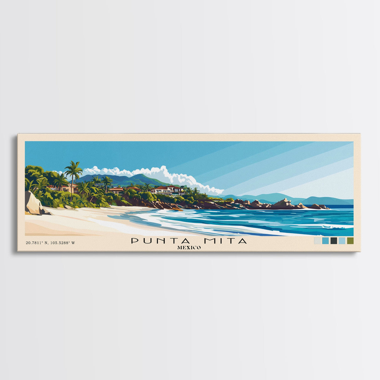 Punta Mita, Mexico Panoramic Print, Vacation Gift, Mexico Wall Art, Beach Painting, Beach Decor, Beach Or Lakehouse Art