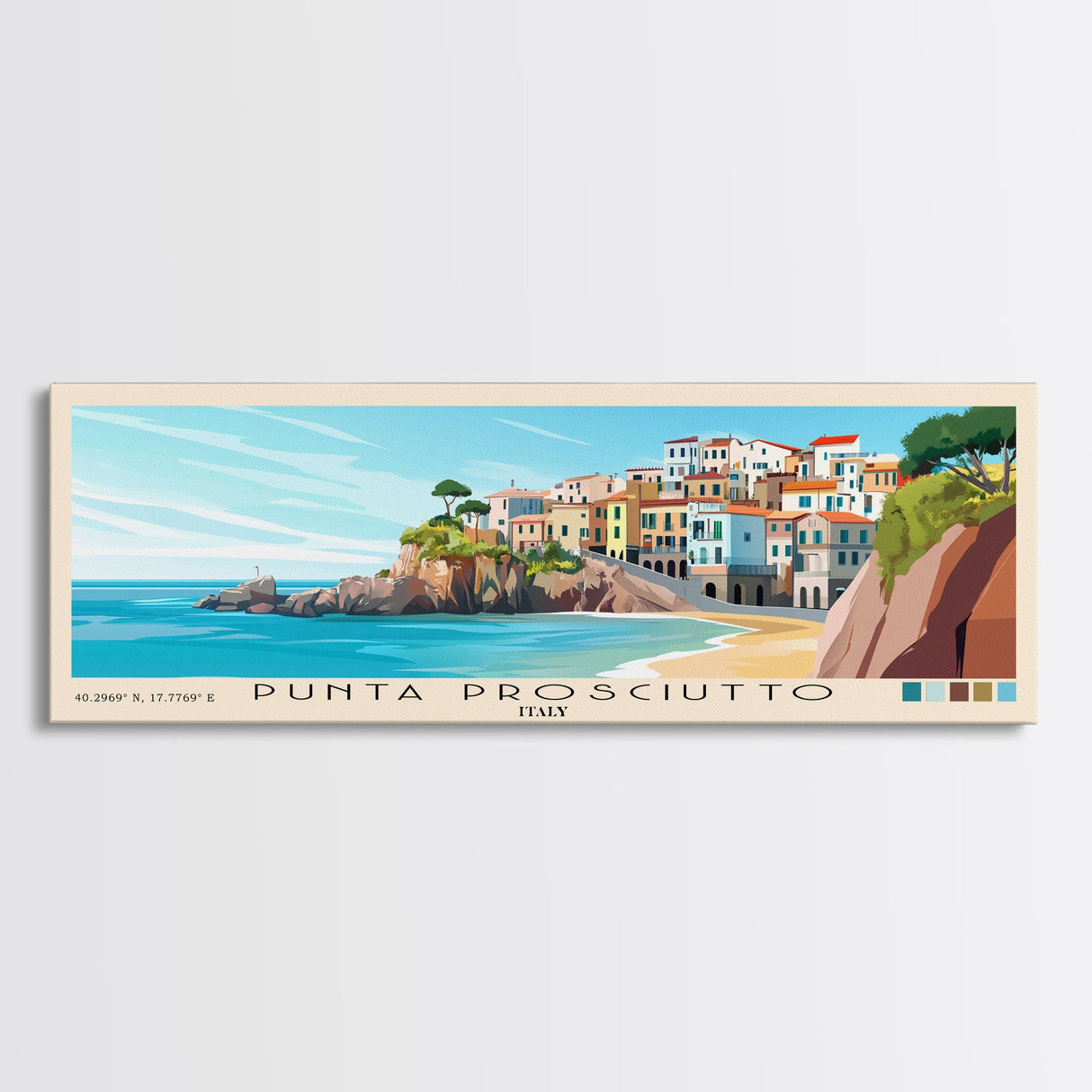 Punta Prosciutto, Italy Panoramic Beach Print, Vacation Gift, Italy Wall Art, Beach Painting, Beach Decor, Beach Painting