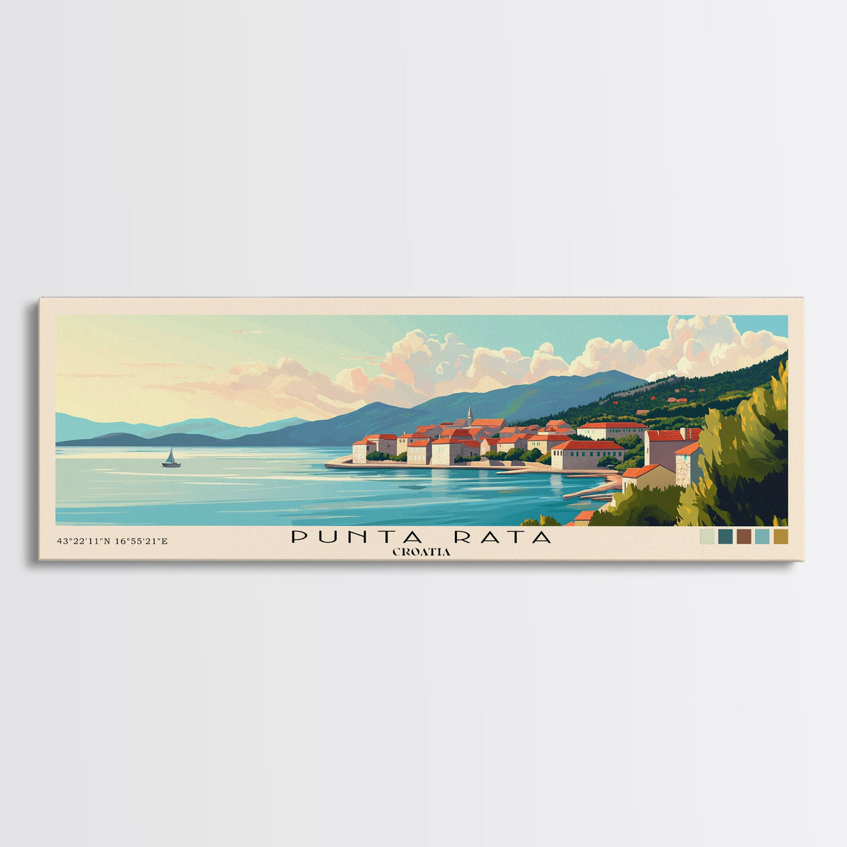 Punta Rata, Croatia Panoramic Print, Vacation Gift, Croatia Wall Art, Beach Painting, Beach Decor, Large Wall Art, Wood Frame Art