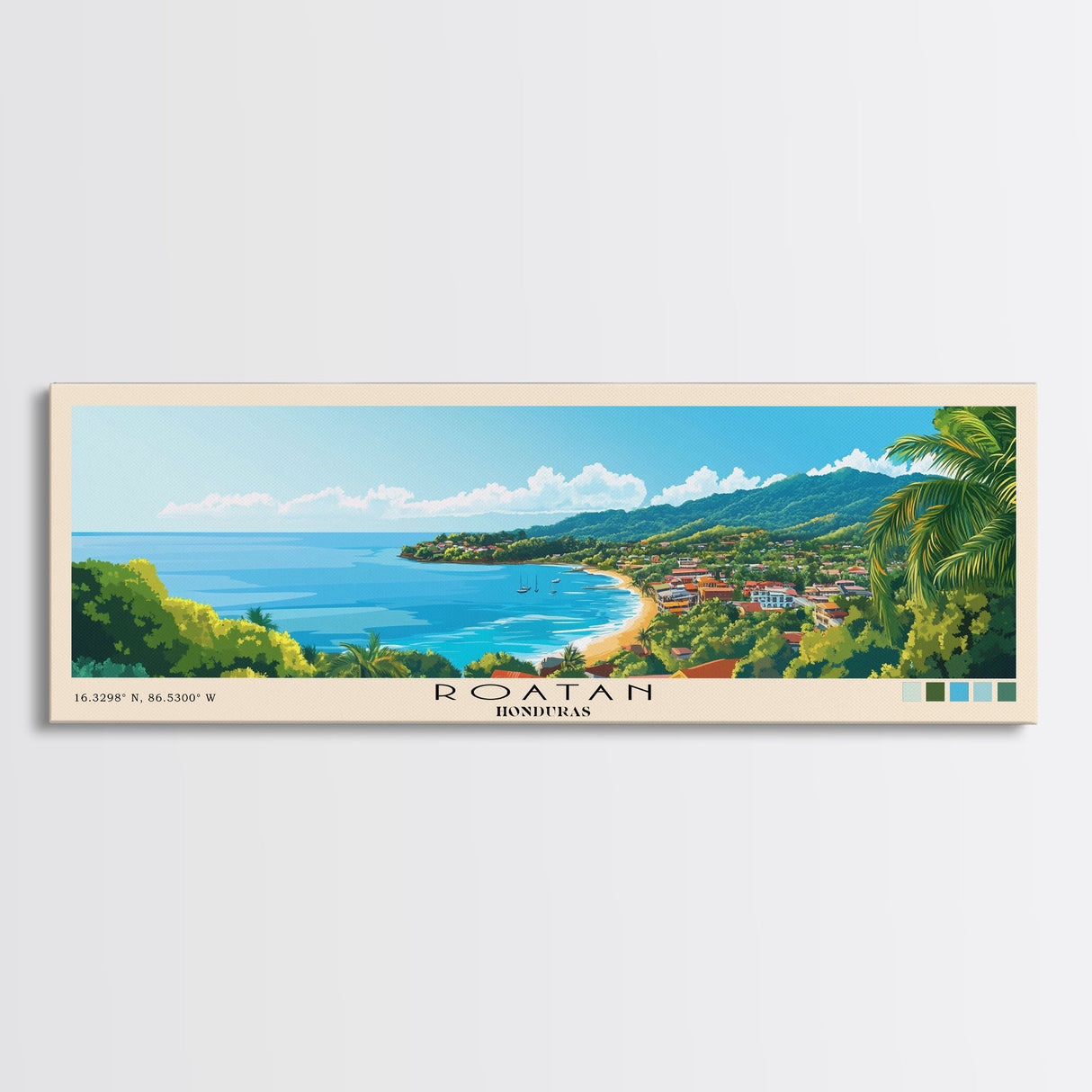 ROATAN, HONDURAS Panoramic Print, Vacation Gift, HONDURAS Wall Art, Beach Painting, Beach Decor, Beach Or Lakehouse Art