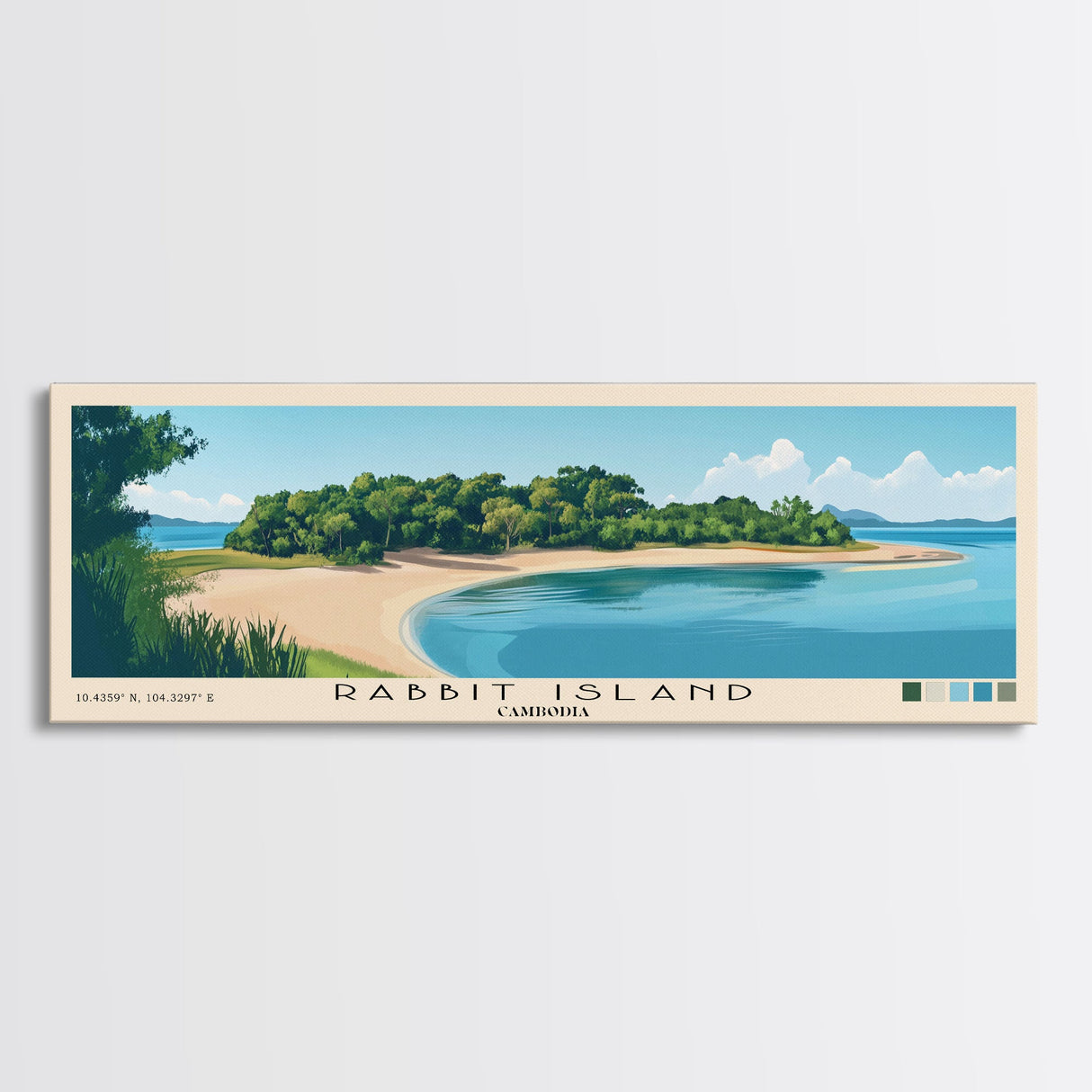 Rabbit Island, Cambodia Panoramic Beach Print, Vacation Gift, Cambodia Wall Art, Beach Painting, Beach Decor, Beach Painting