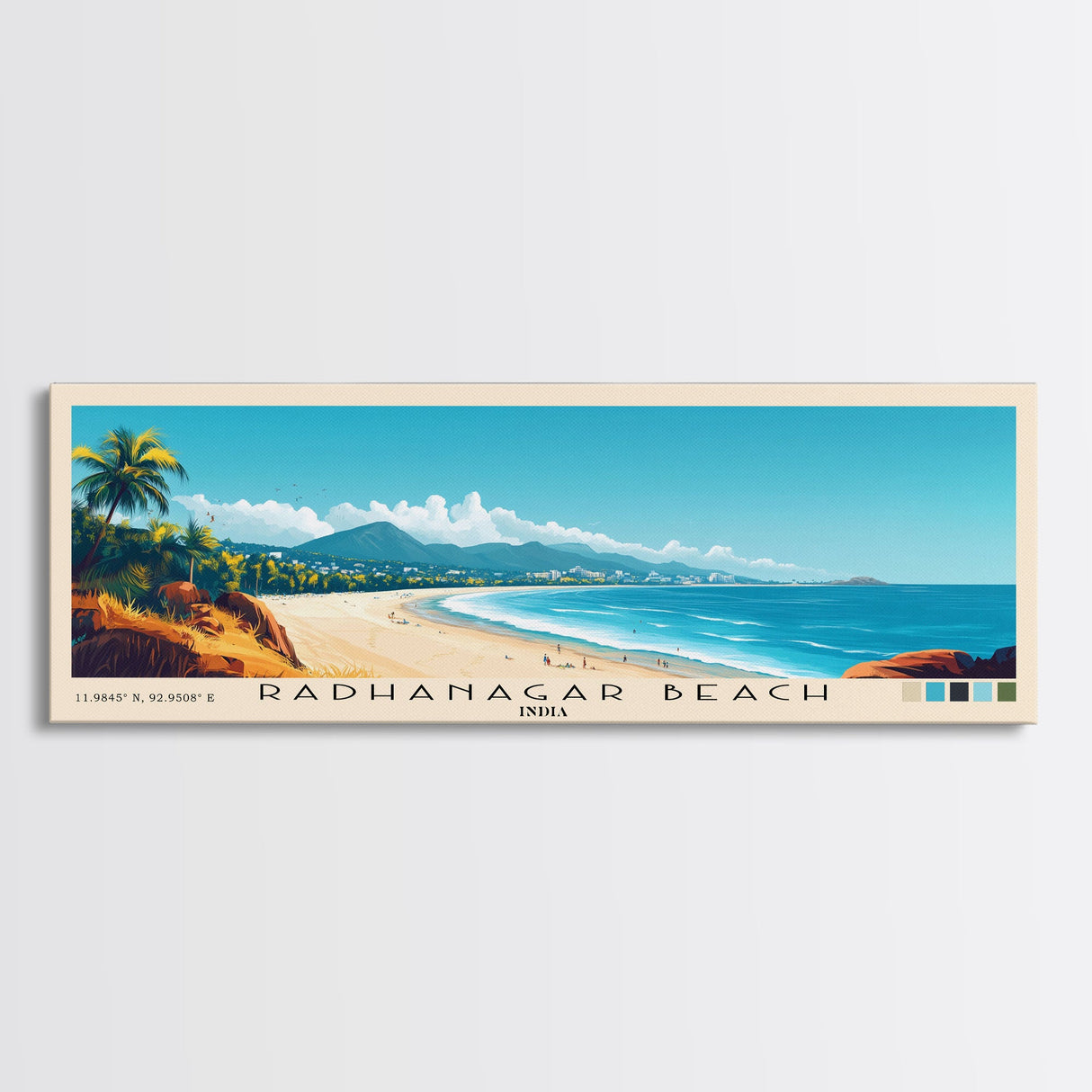 Radhanagar Beach, India Panoramic Beach Print, Vacation Gift, India Wall Art, Framed Canvas Print, Framed Beach Painting