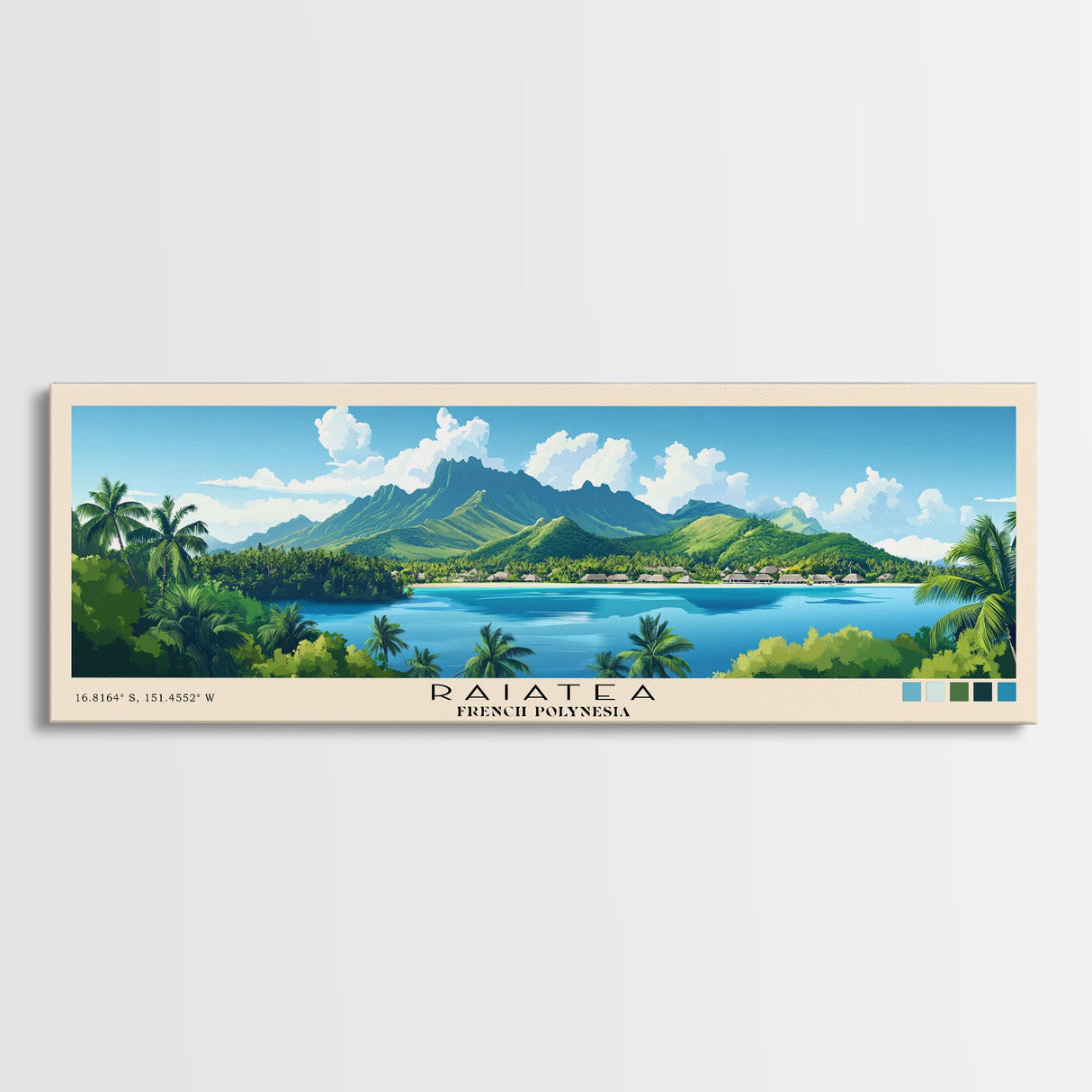 Raiatea, French Polynesia Panoramic Beach Print, Vacation Gift, French Polynesia Wall Art, Beach Painting, Beach Decor, Beach Painting